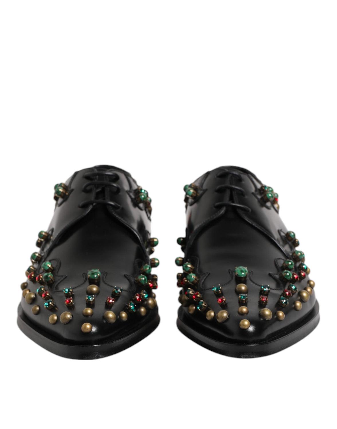 Black Leather Derby Dress Studded Shoes