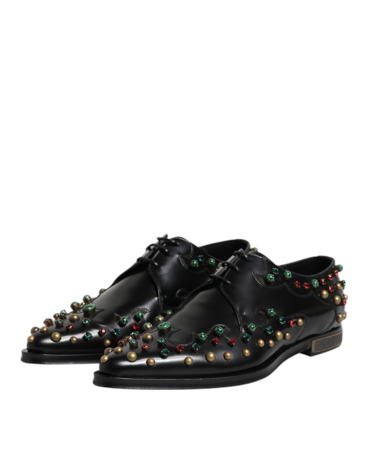 Black Leather Derby Dress Studded Shoes