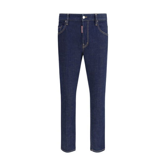 Blue Cotton Straight-Leg Jeans