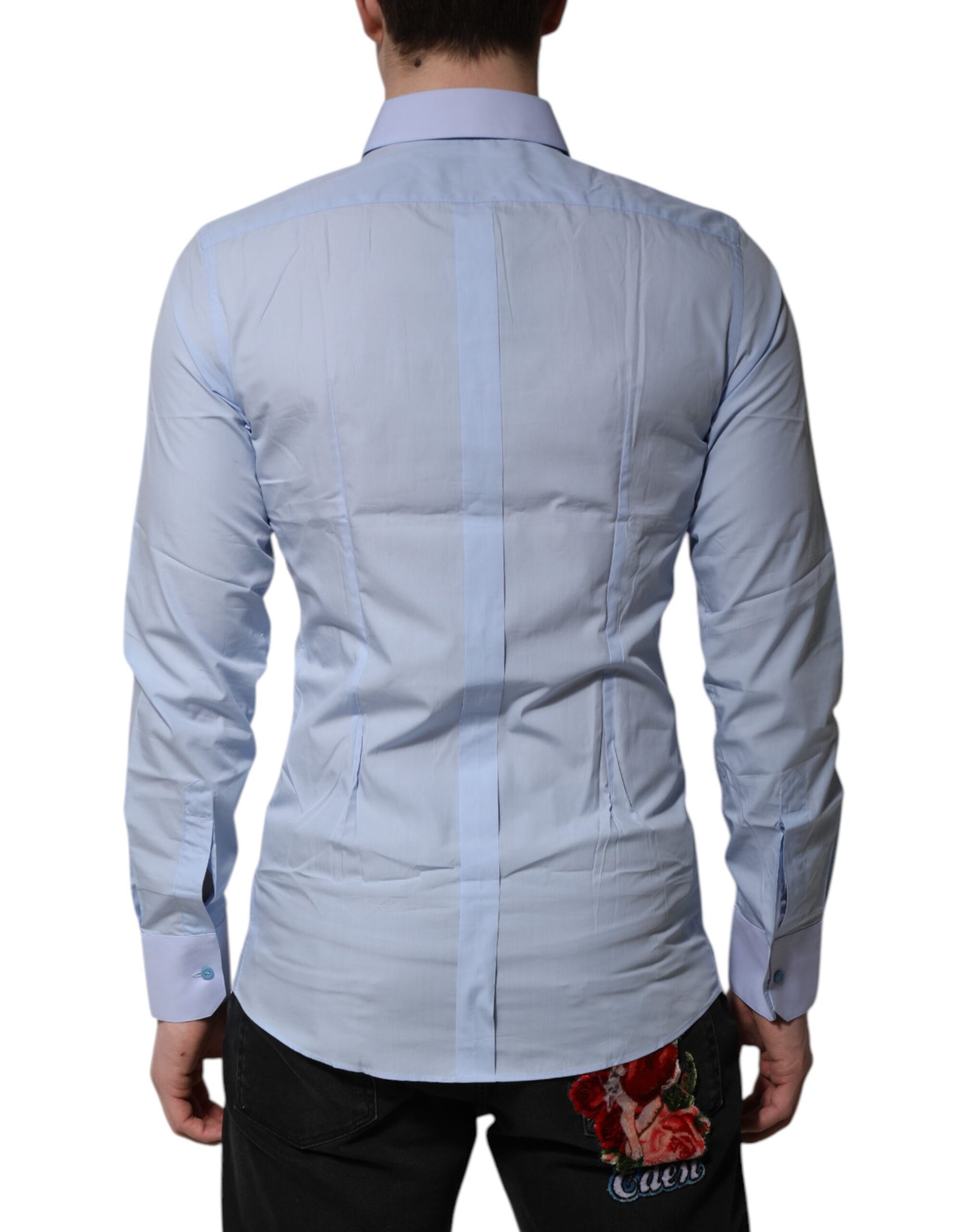 Blue Cotton GOLD Long Sleeves Men Dress Shirt