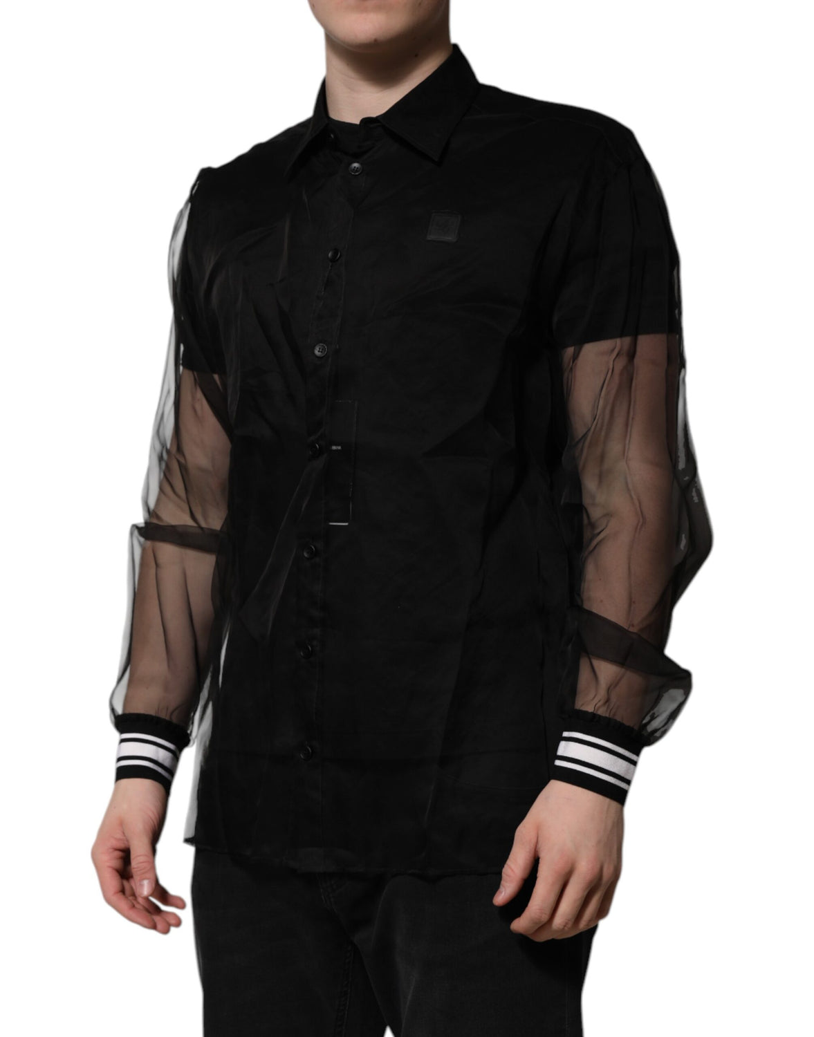 Black Silk Lace Long Sleeves Dress Shirt
