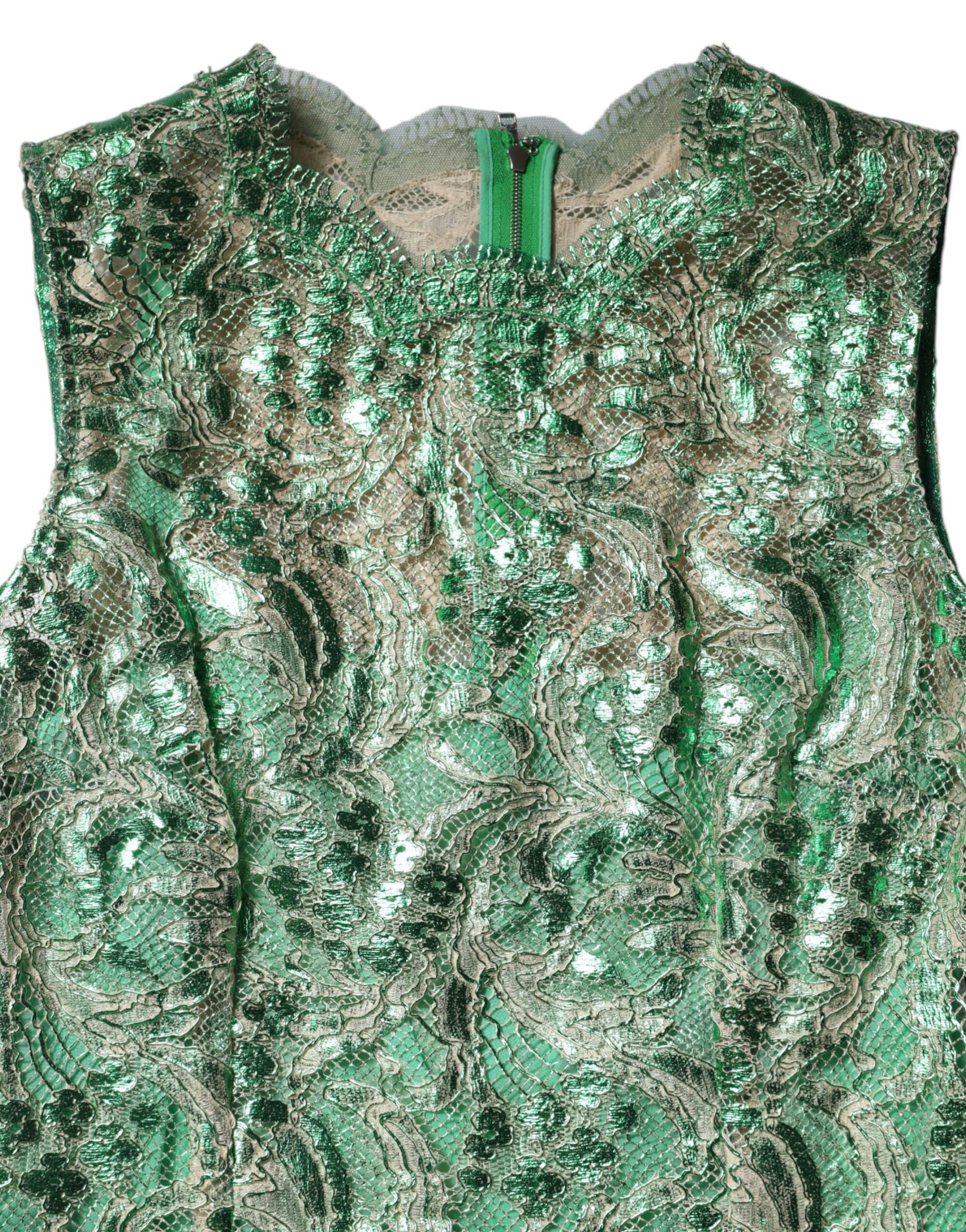 Green Cotton Floral Lace Sheath Midi Dress