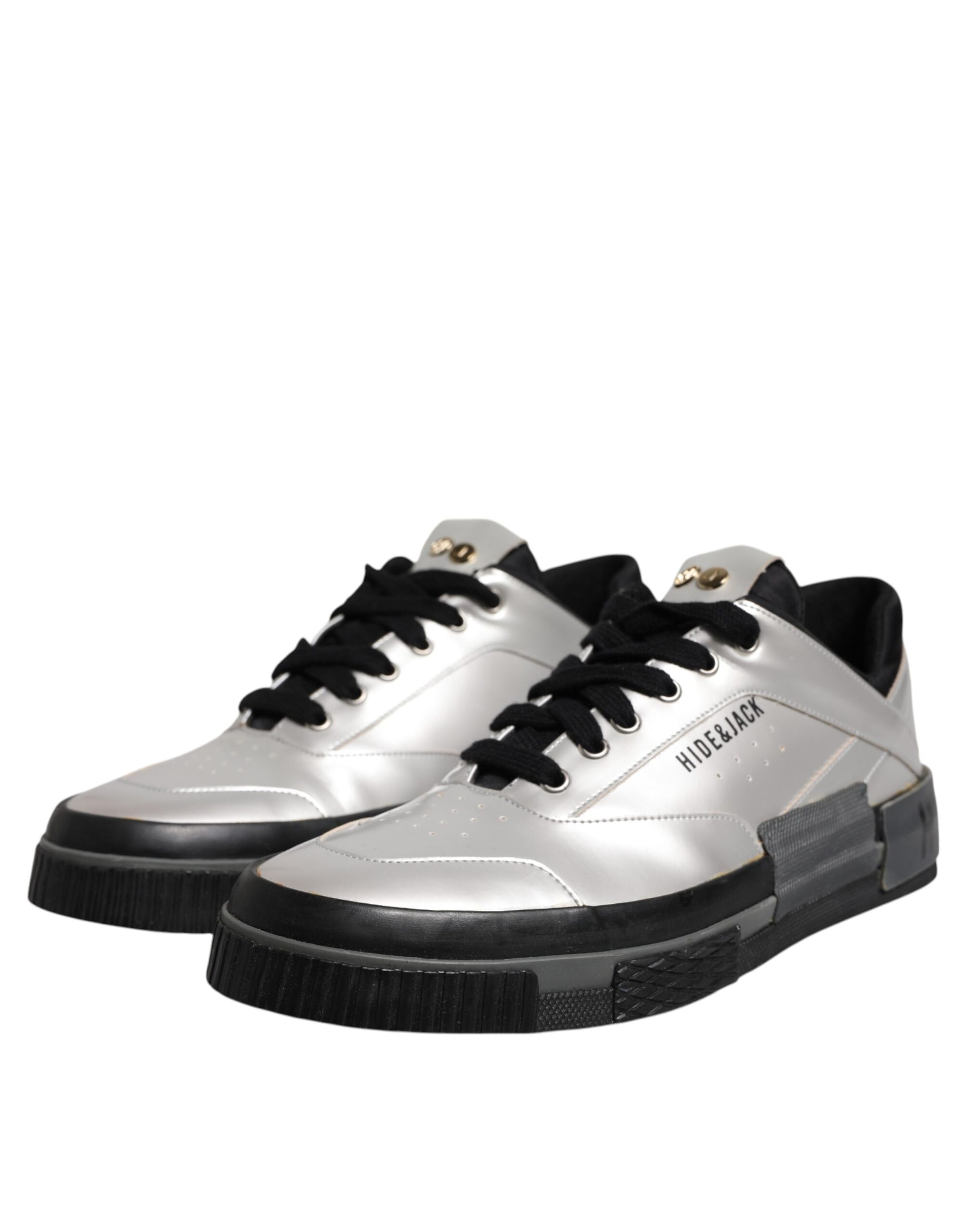 Metallic Silver Low Top Lace Up Sneakers Shoes