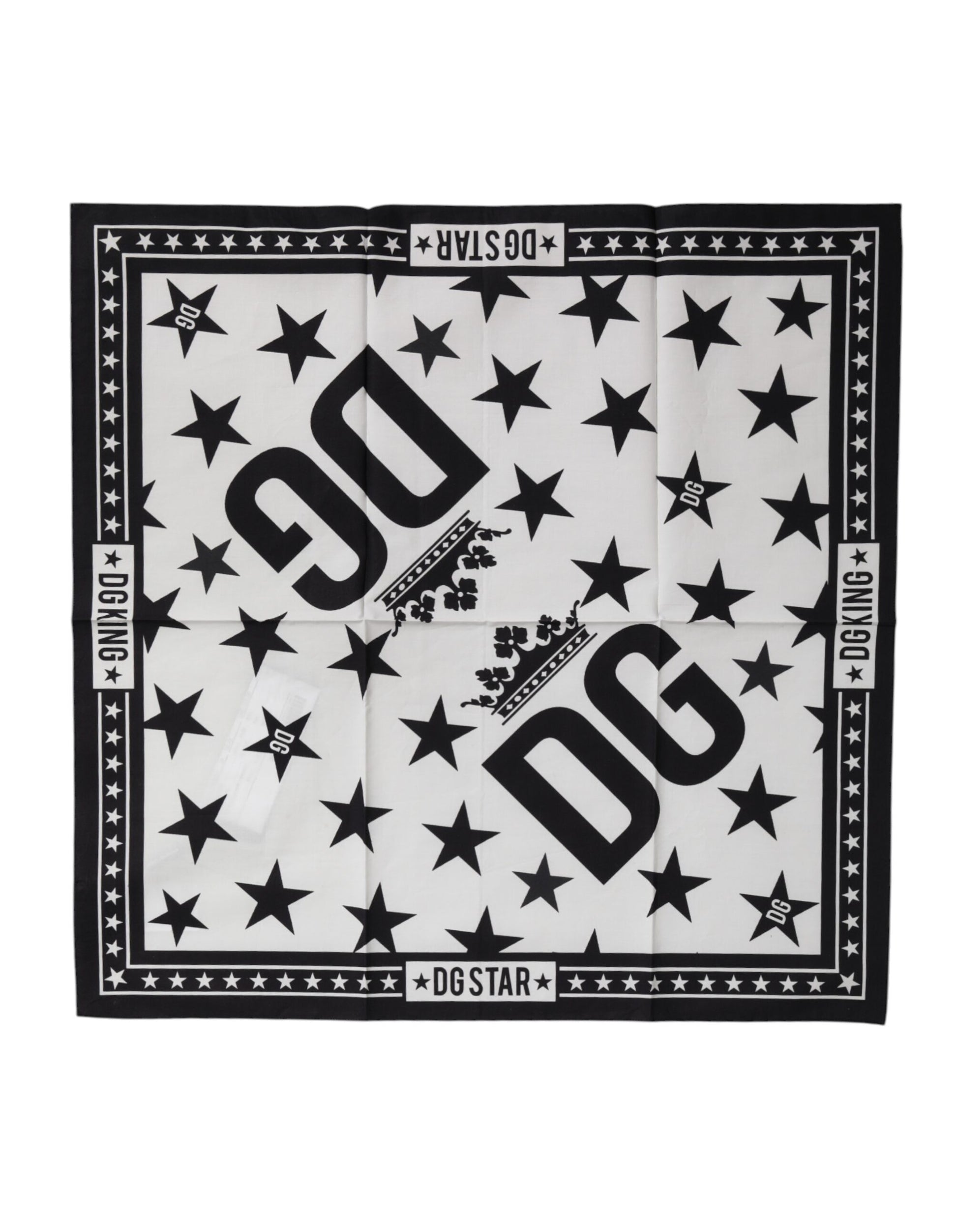 Black White Crown Cotton Square Foulard Scarf