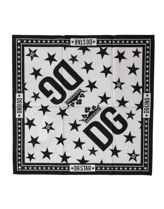 Black White Crown Cotton Square Foulard Scarf