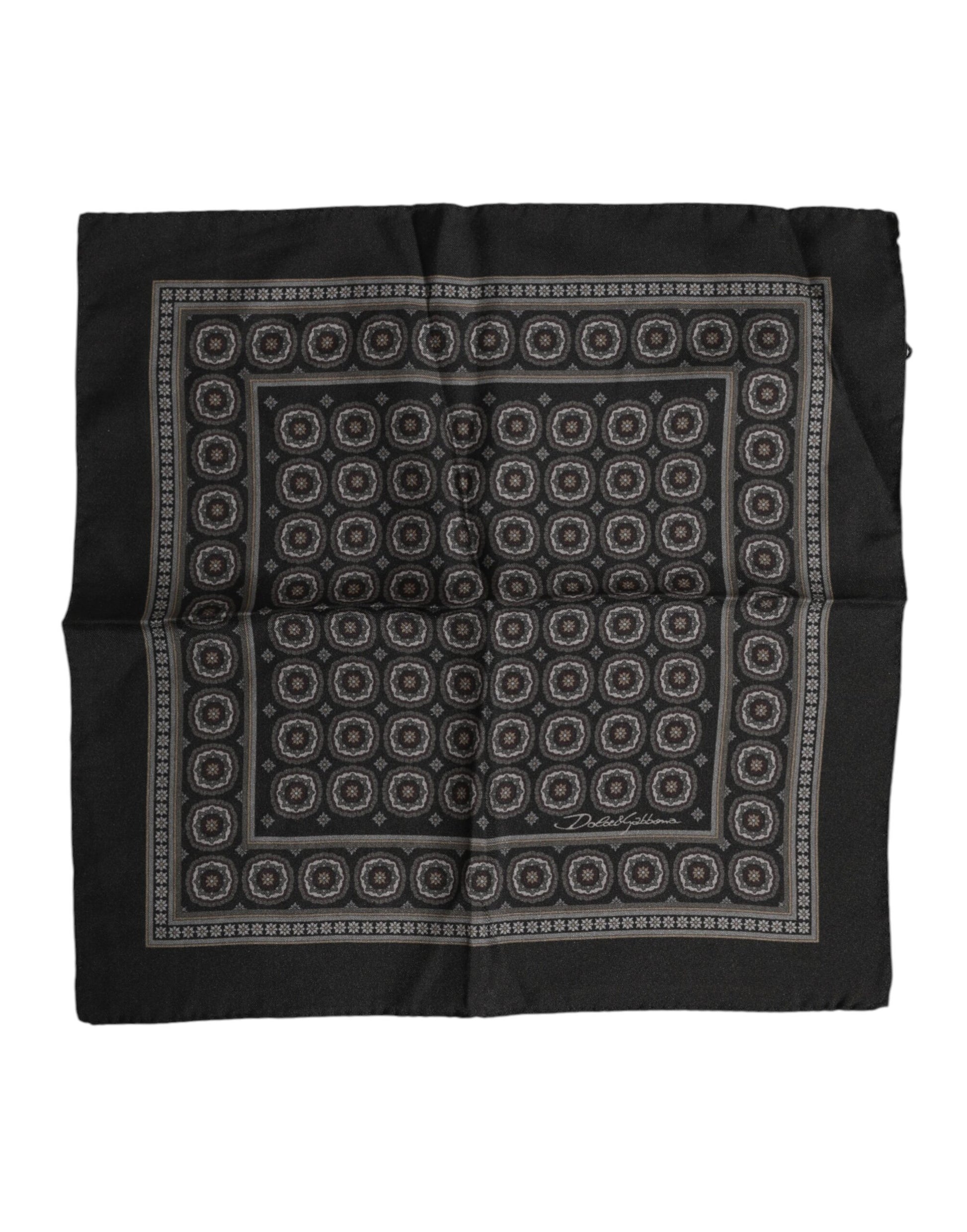 Black Silk Printed Square Men Foulard Scarf