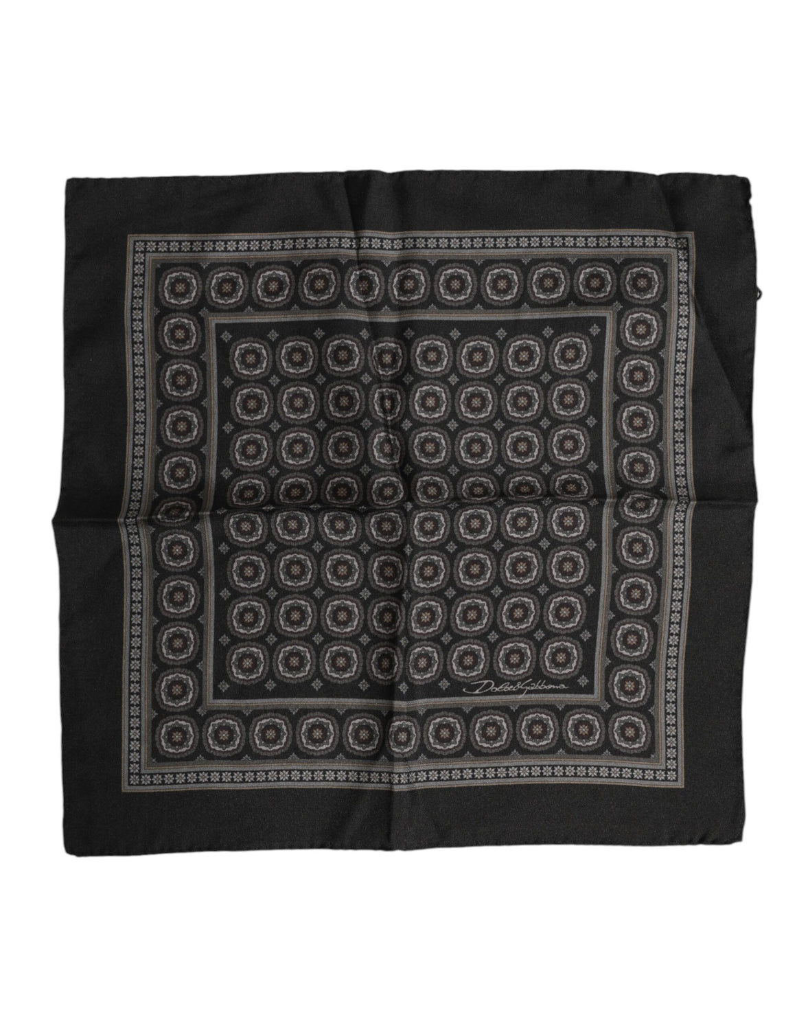 Black Silk Printed Square Men Foulard Scarf