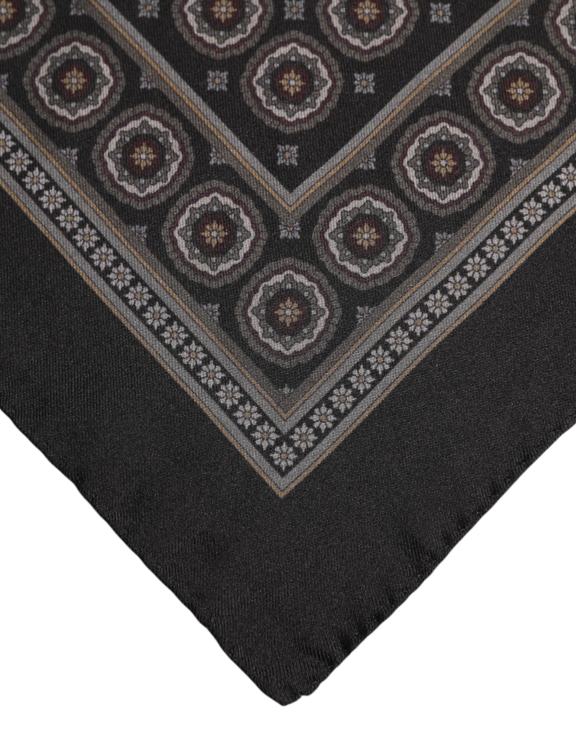 Black Silk Printed Square Men Foulard Scarf