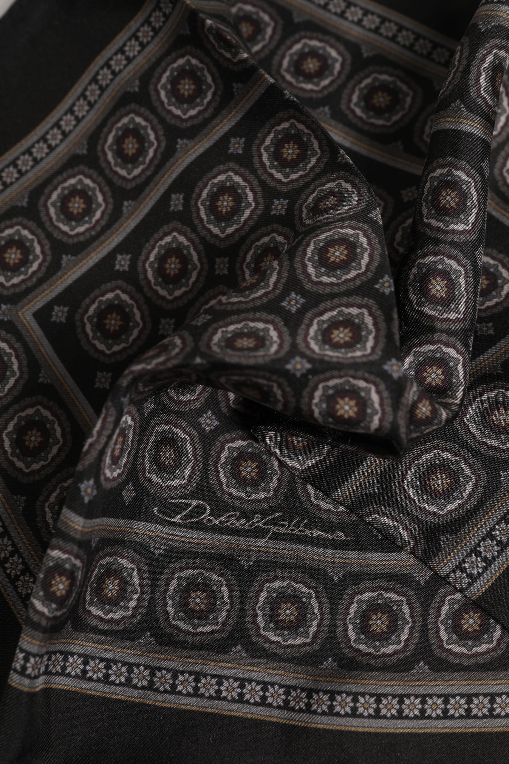 Black Silk Printed Square Men Foulard Scarf