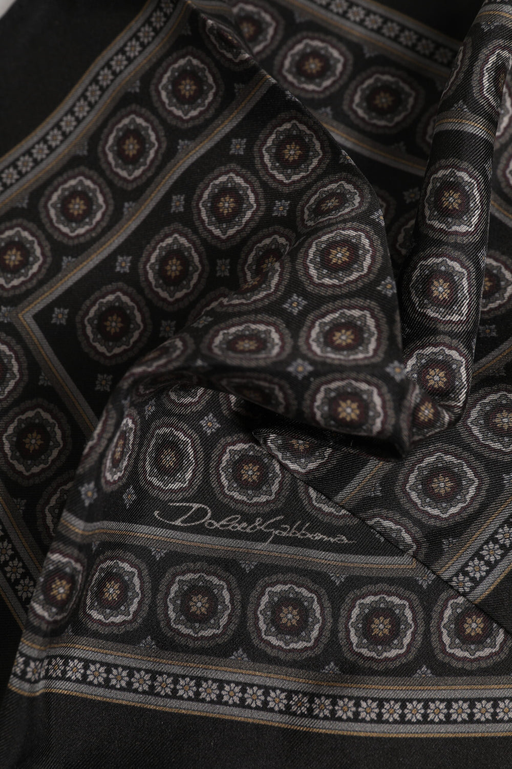 Black Silk Printed Square Men Foulard Scarf