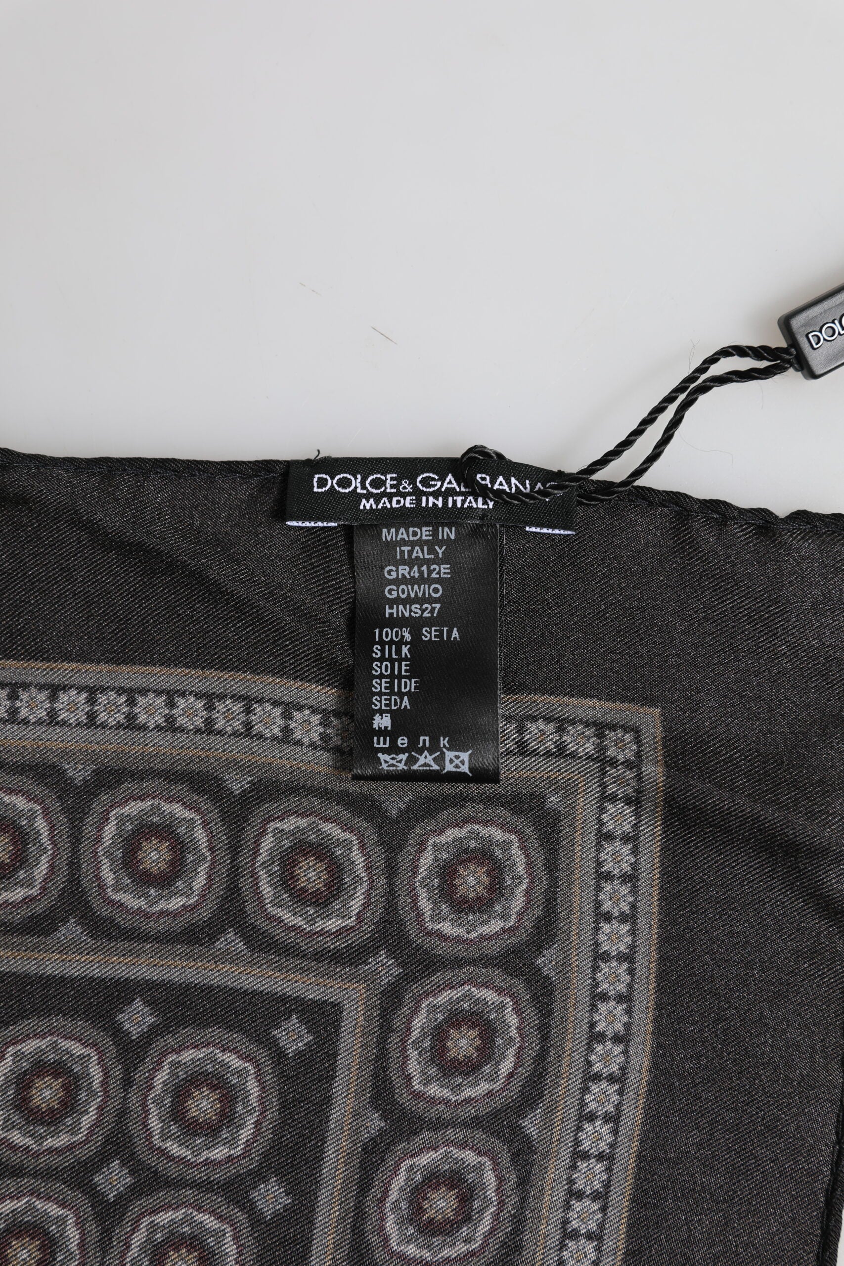 Black Silk Printed Square Men Foulard Scarf