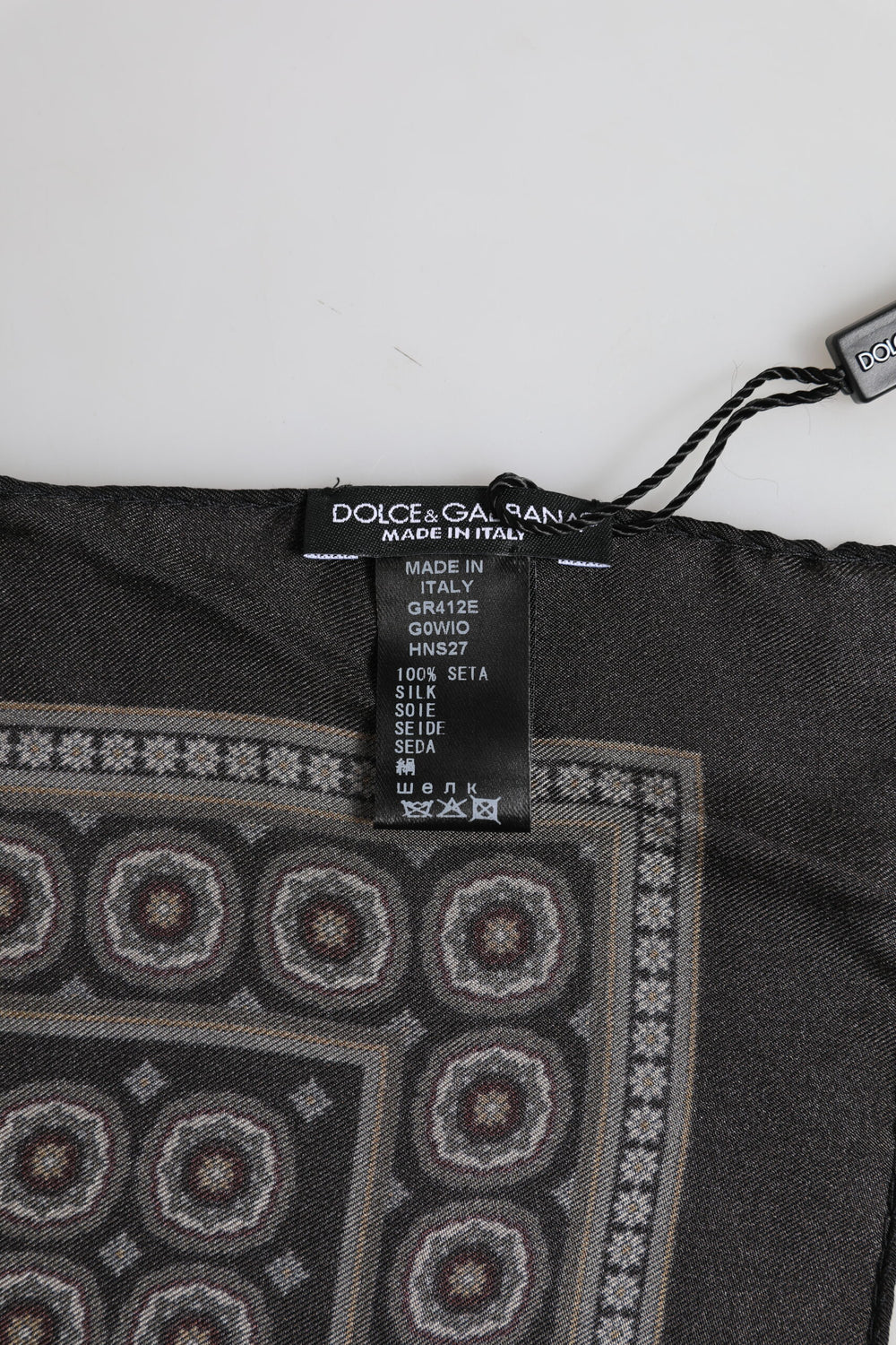 Black Silk Printed Square Men Foulard Scarf