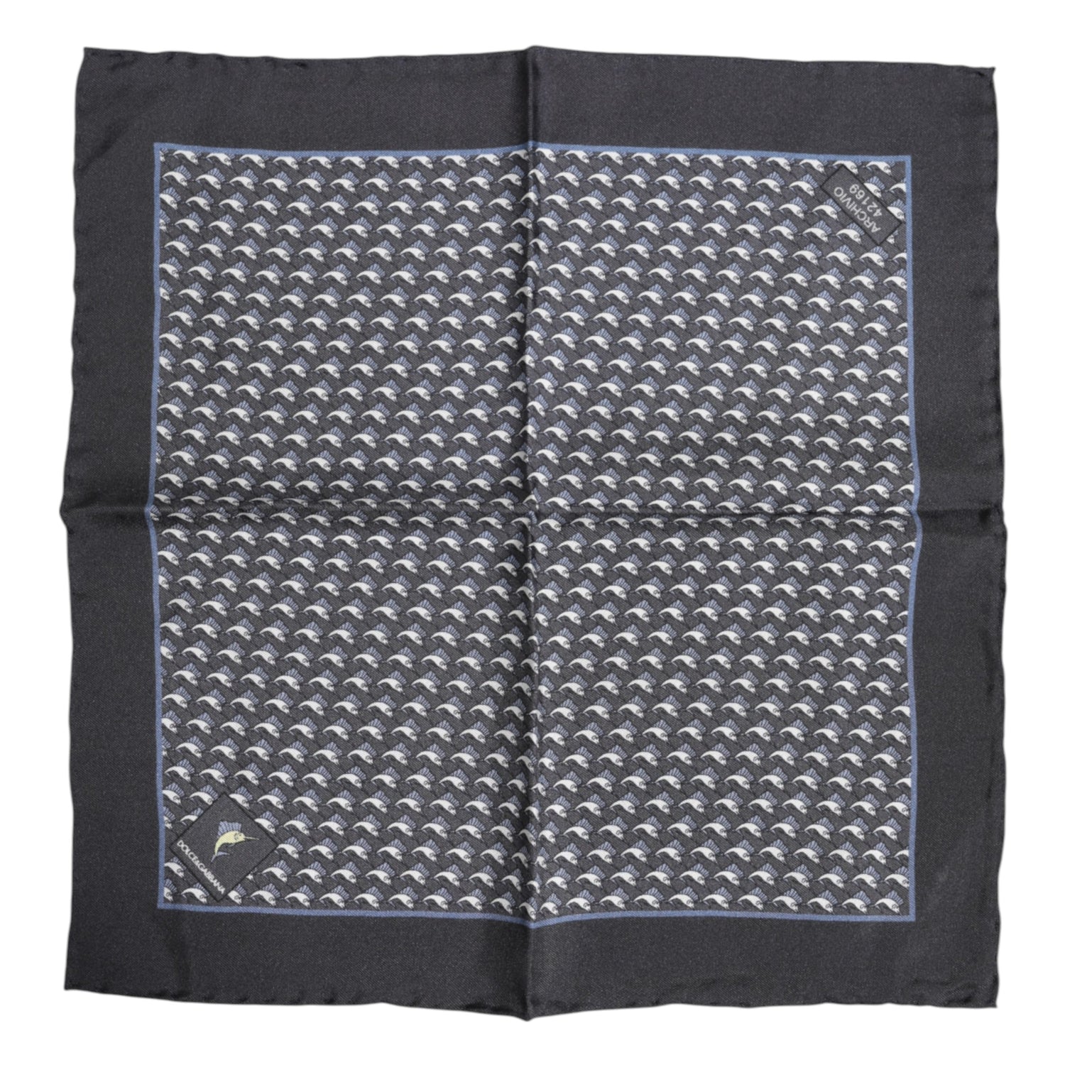 Black Fish Print Silk Square Men Foulard Scarf