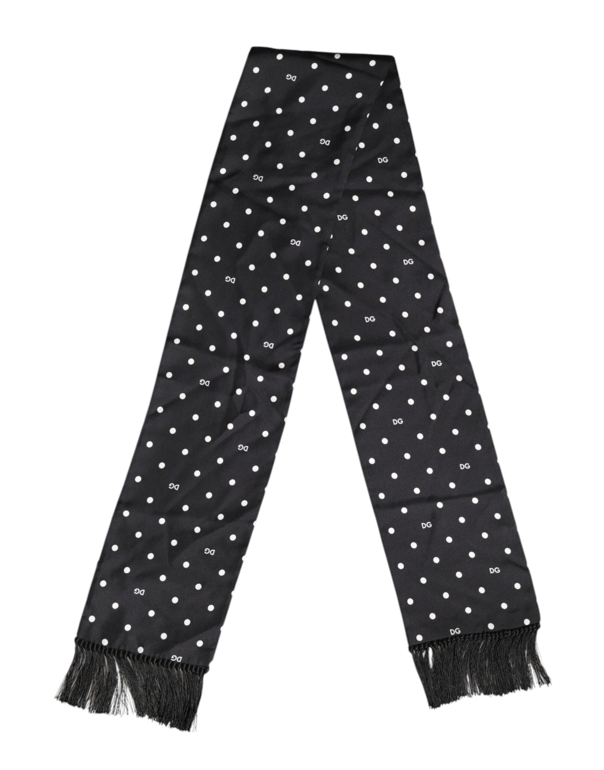 Black White Polka Dot Fringes Foulard Scarf