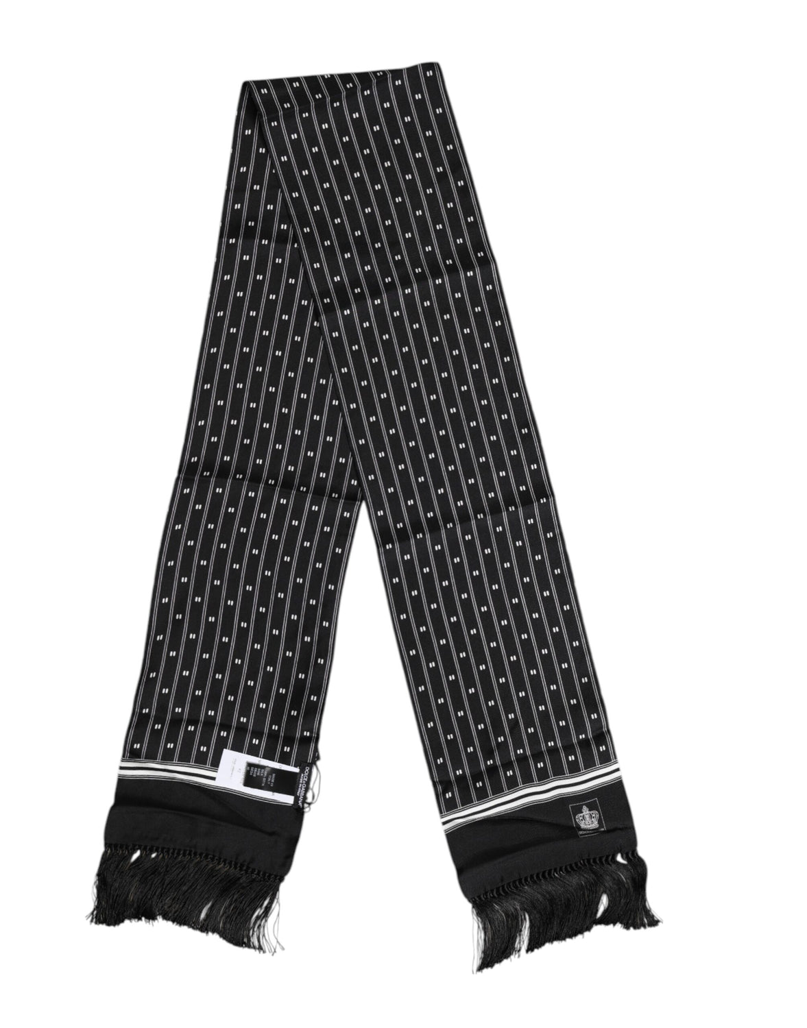 Black Silk Printed Fringes Men Foulard Scarf