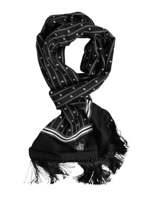 Black Silk Printed Fringes Men Foulard Scarf