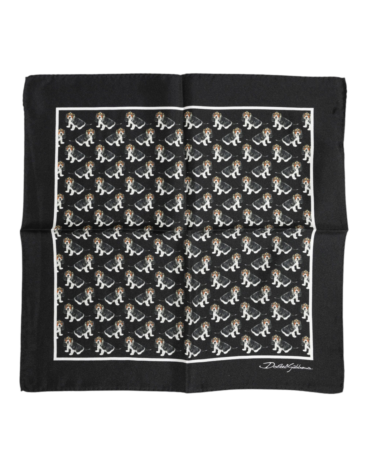 Black Dog Print Silk Square Foulard Scarf