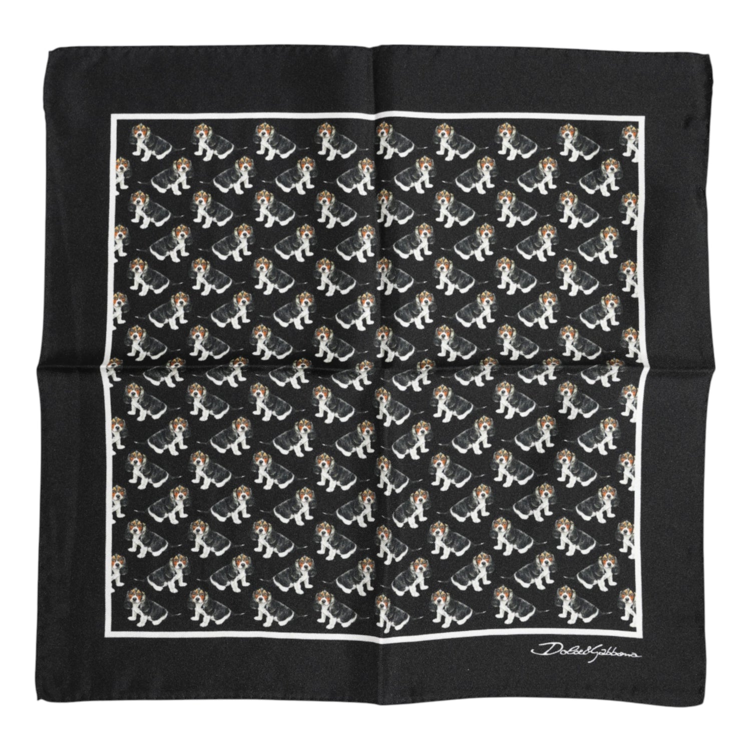 Black Dog Print Silk Square Foulard Scarf
