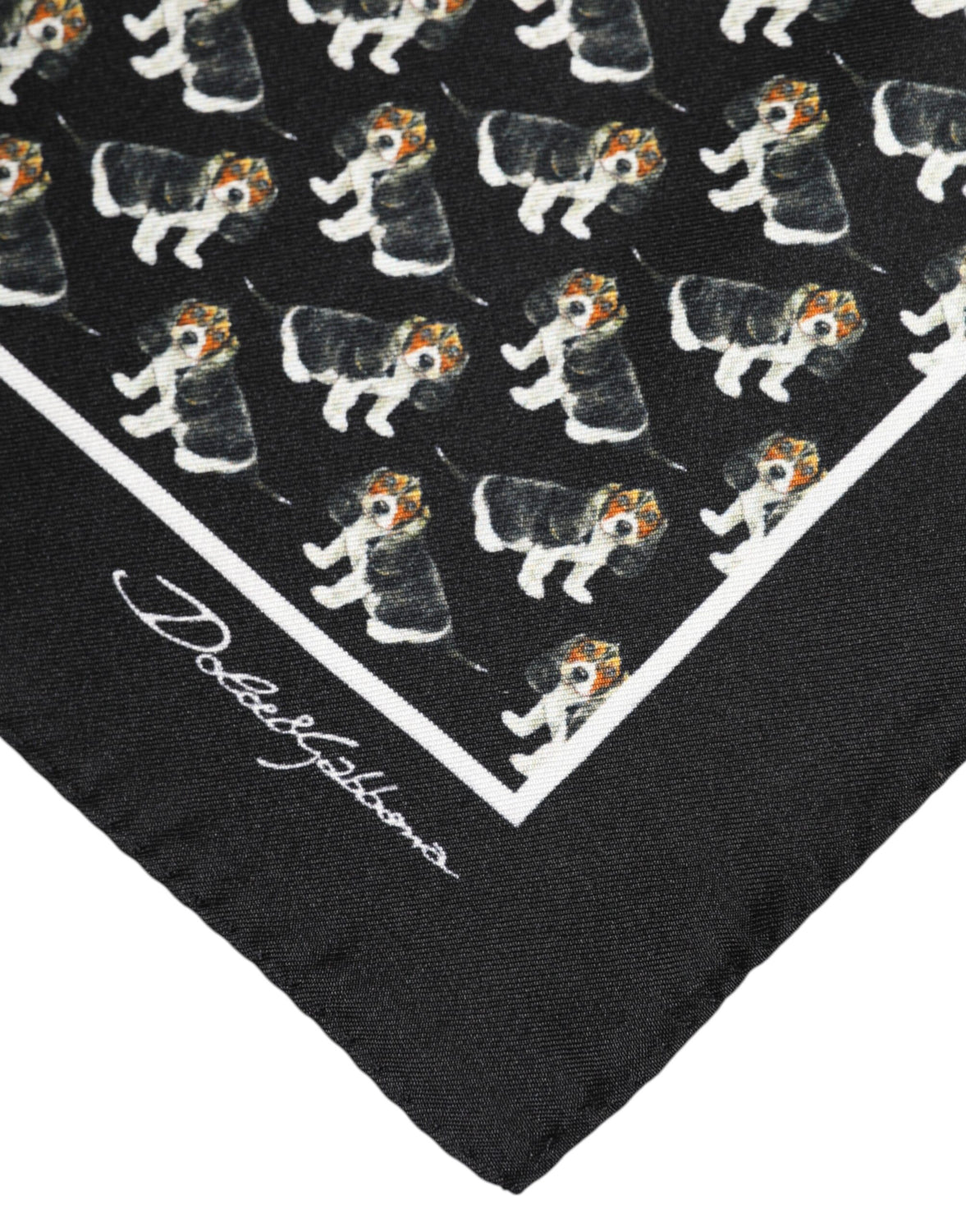 Black Dog Print Silk Square Foulard Scarf