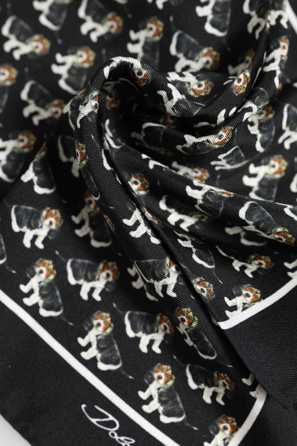Black Dog Print Silk Square Foulard Scarf