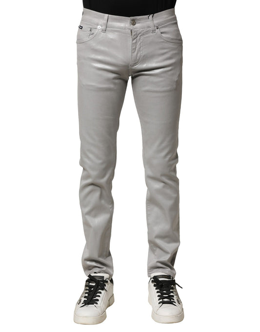 Light Gray Cotton Slim Fit Men Denim Jeans