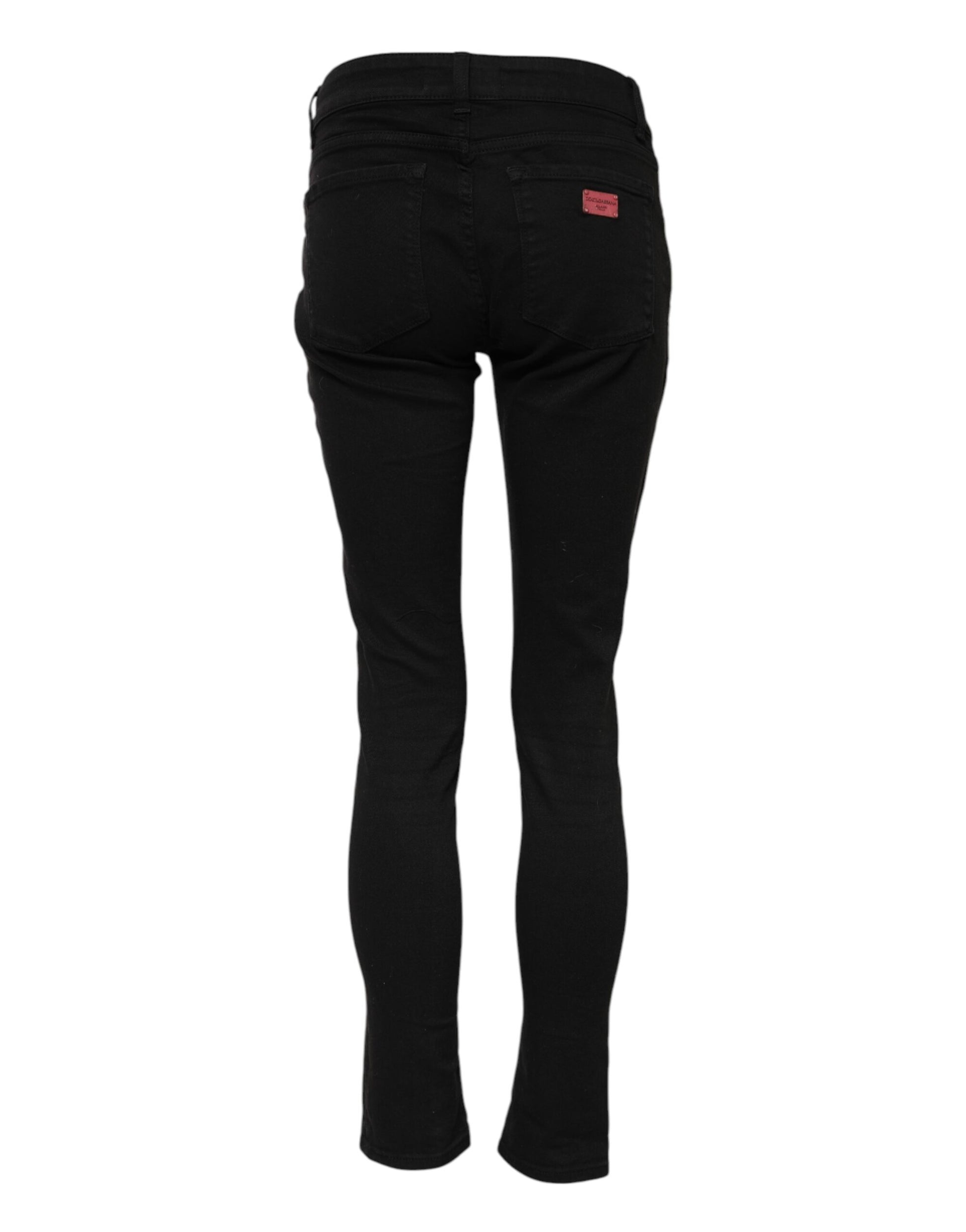 Black Skinny Cotton Mid Waisted Denim Jeans