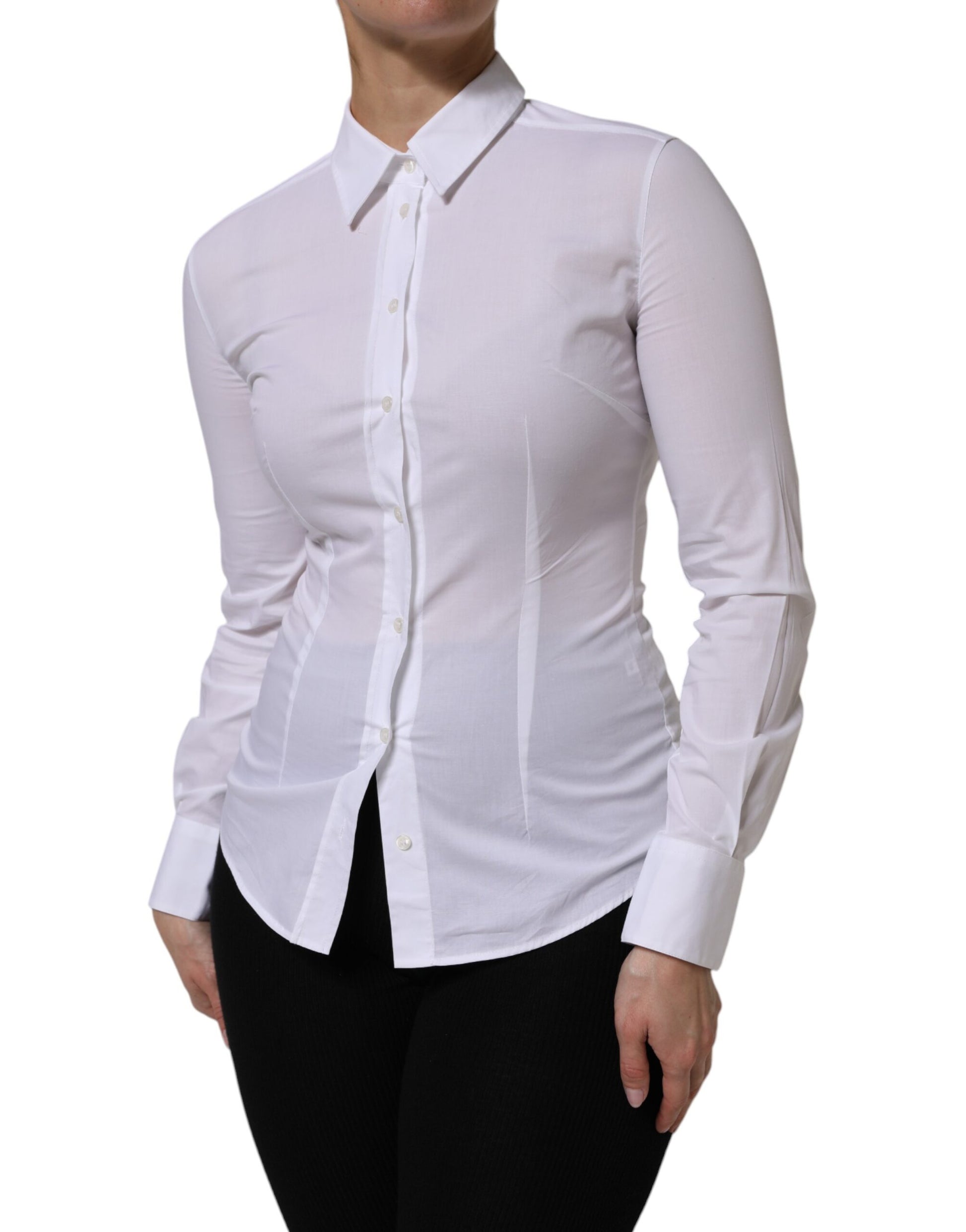 White Cotton Collared Long Sleeves Top Shirt
