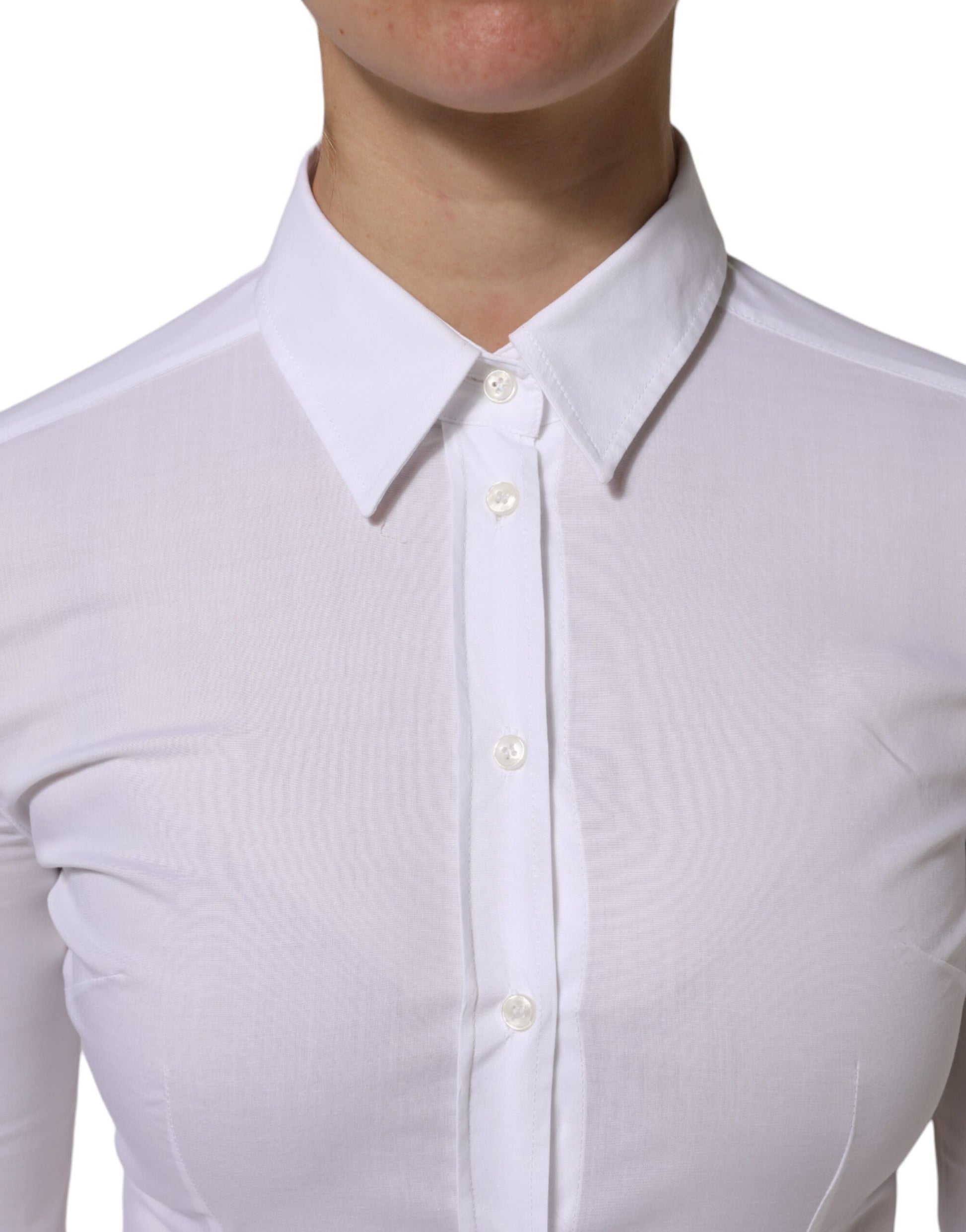 White Cotton Collared Long Sleeves Top Shirt