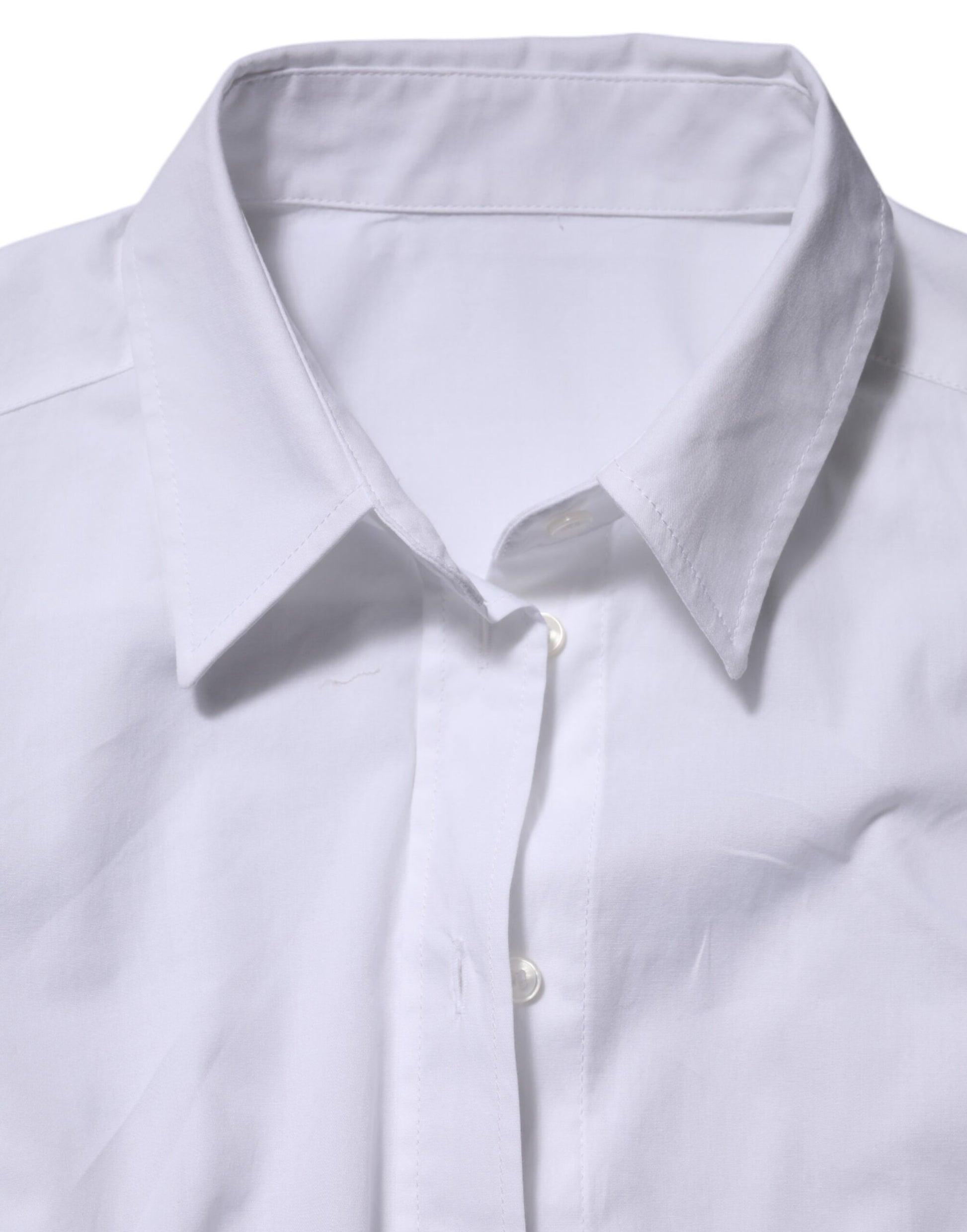White Cotton Collared Long Sleeves Top Shirt