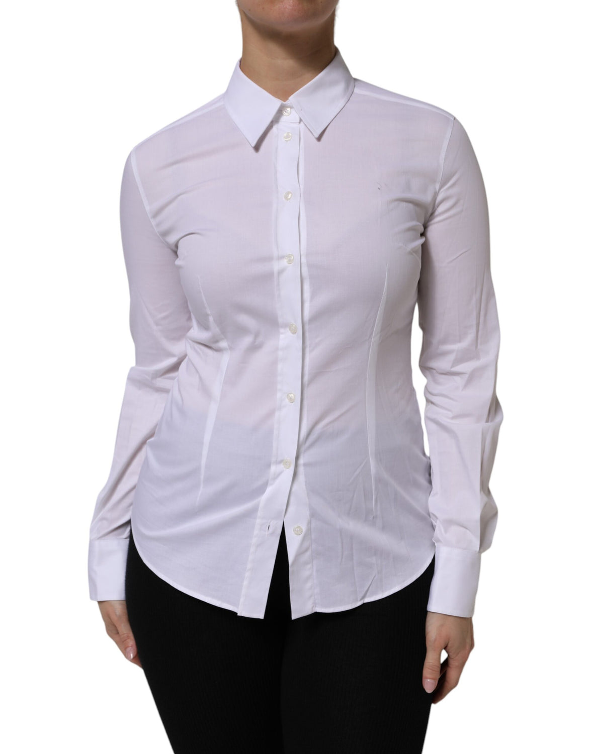 White Cotton Collared Long Sleeves Top Shirt