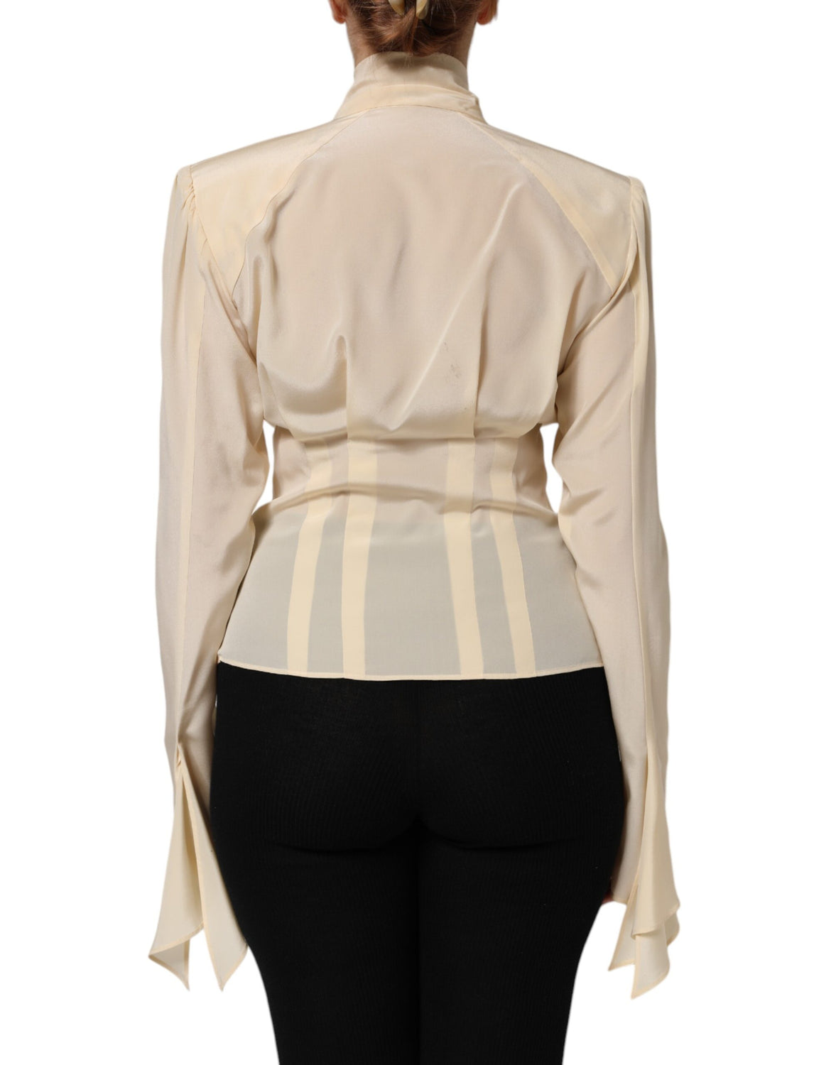 Light Yellow Ascot Collar Buttoned Blouse Top