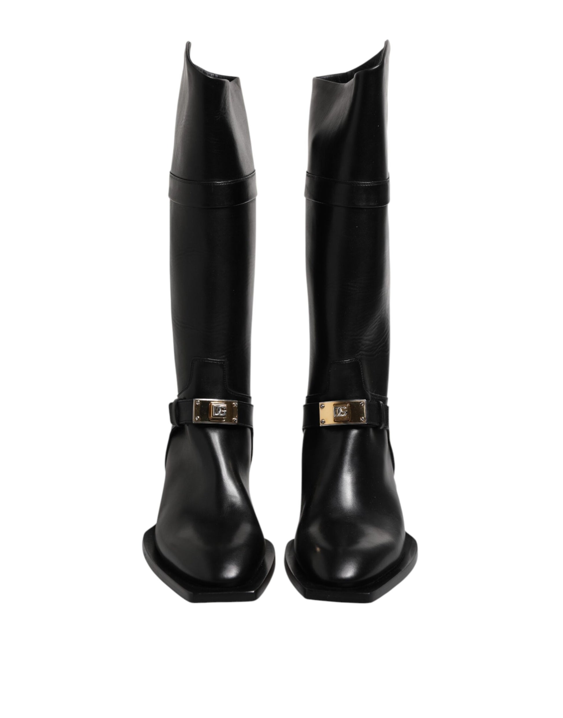Black Calfskin Leather High Boots Shoes