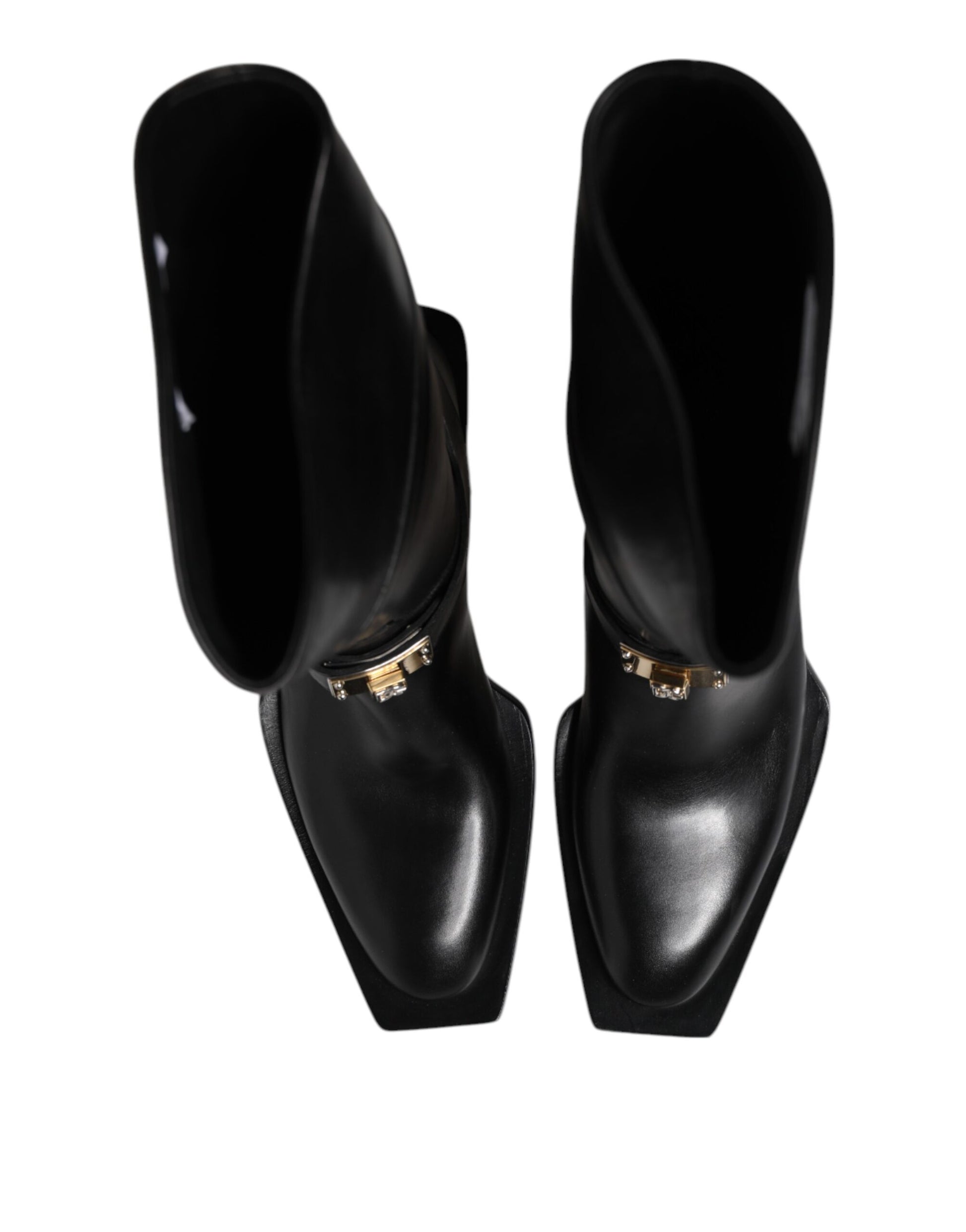 Black Calfskin Leather High Boots Shoes