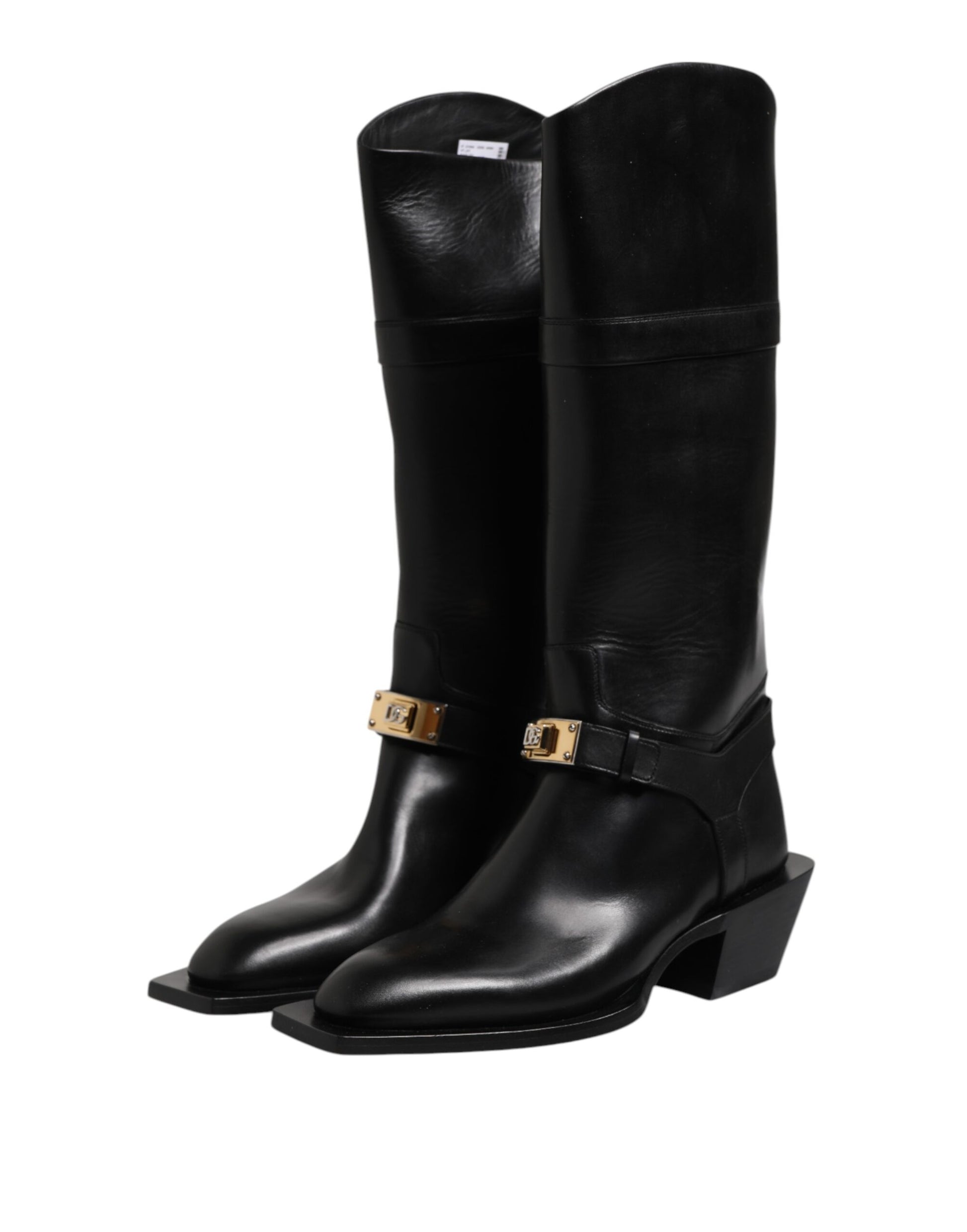 Black Calfskin Leather High Boots Shoes