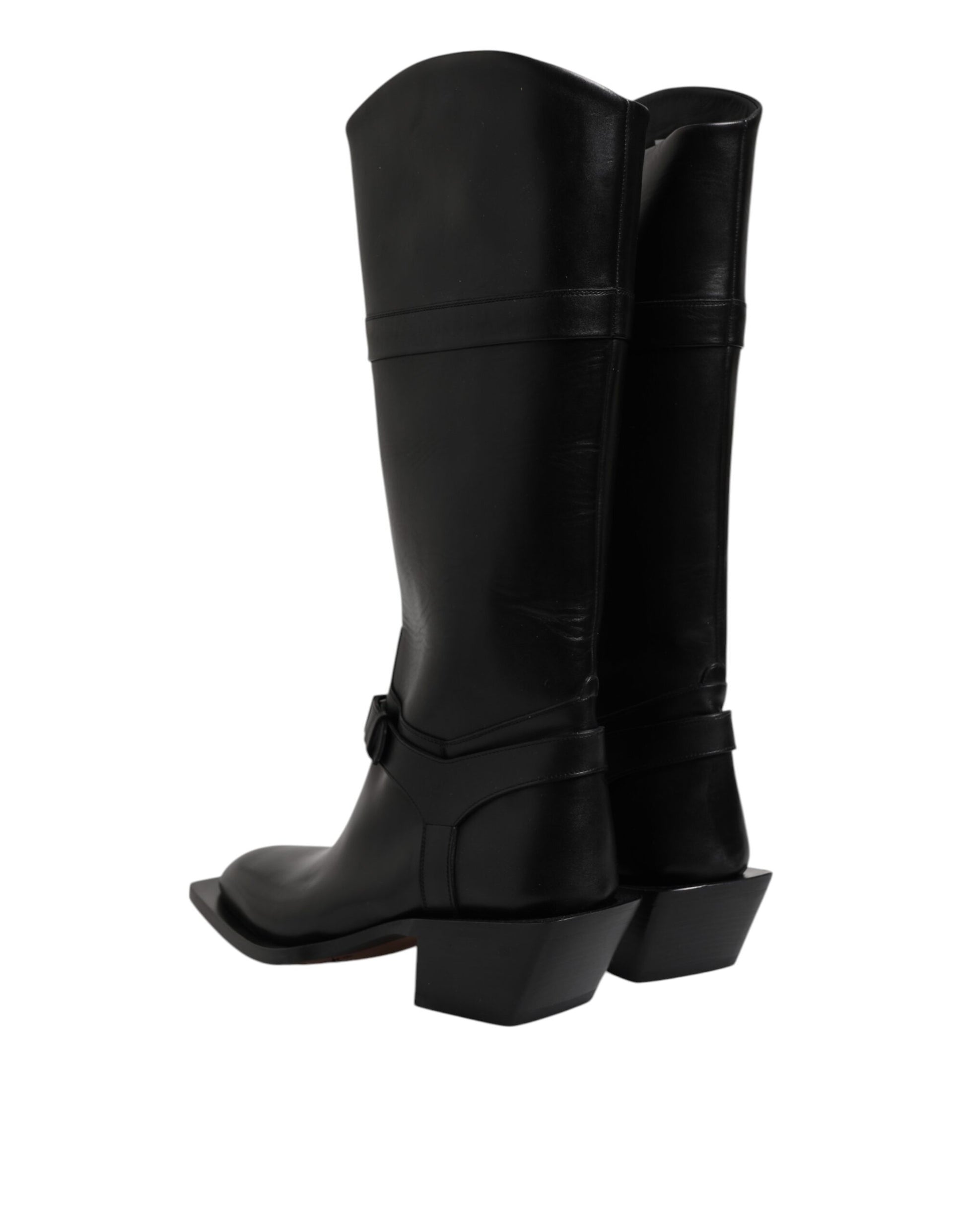 Black Calfskin Leather High Boots Shoes