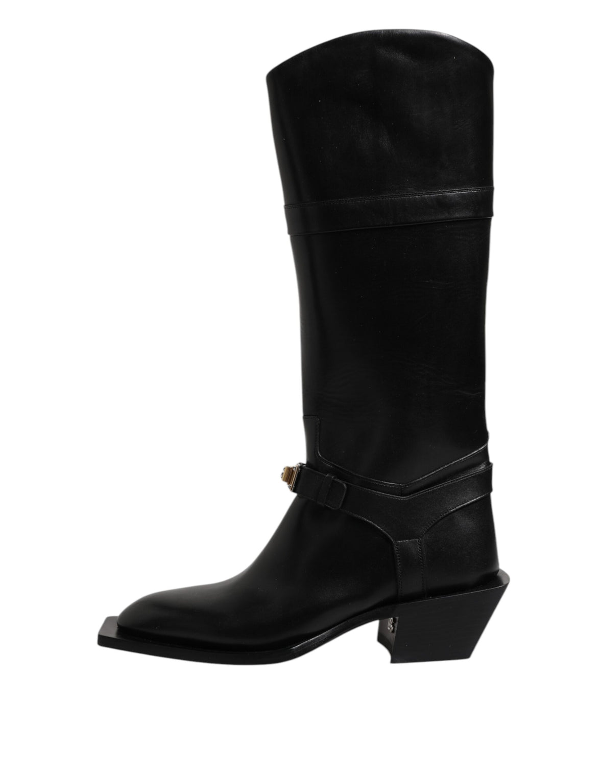 Black Calfskin Leather High Boots Shoes