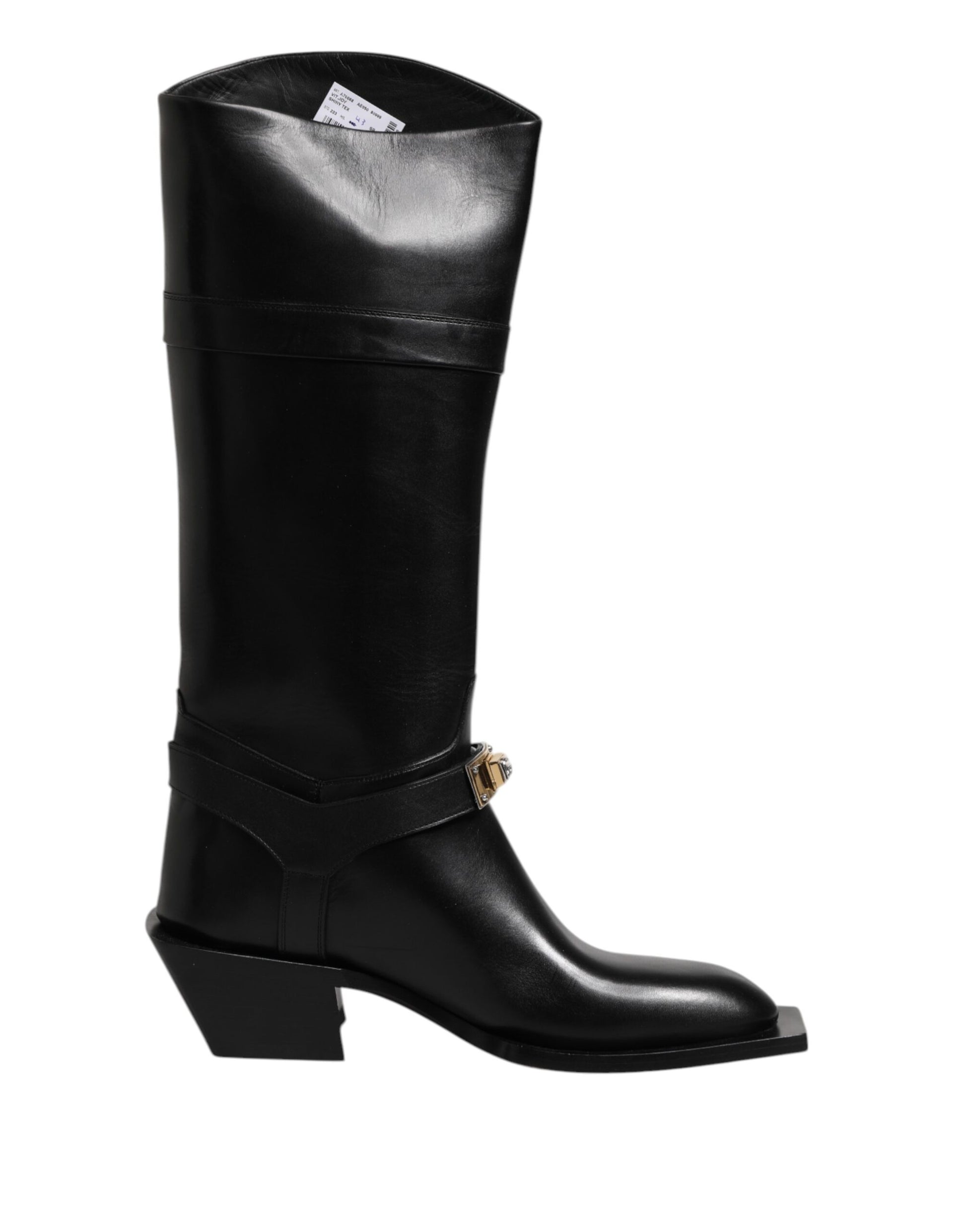 Black Calfskin Leather High Boots Shoes