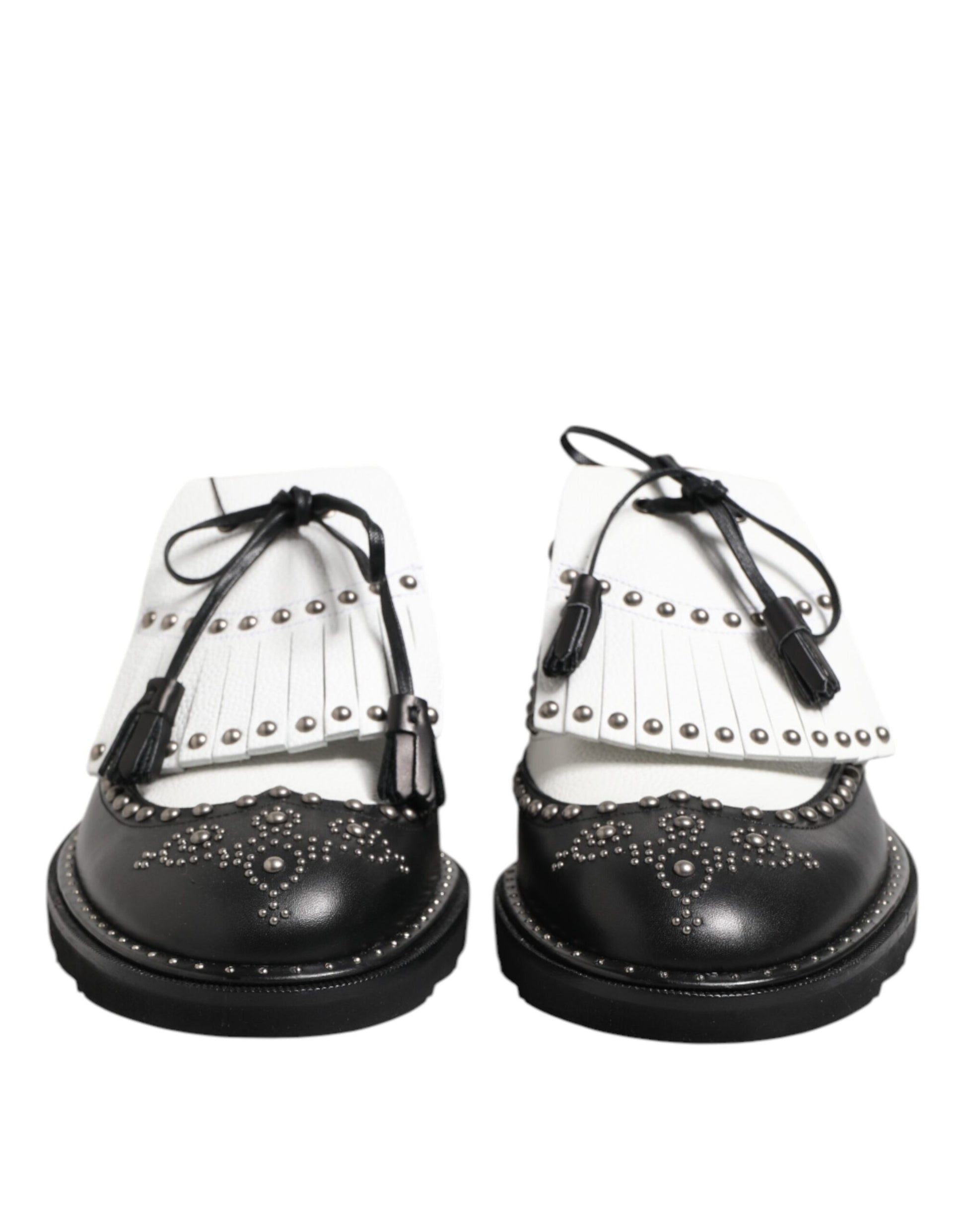 Black White Leather Studded Dreby Dress Shoes