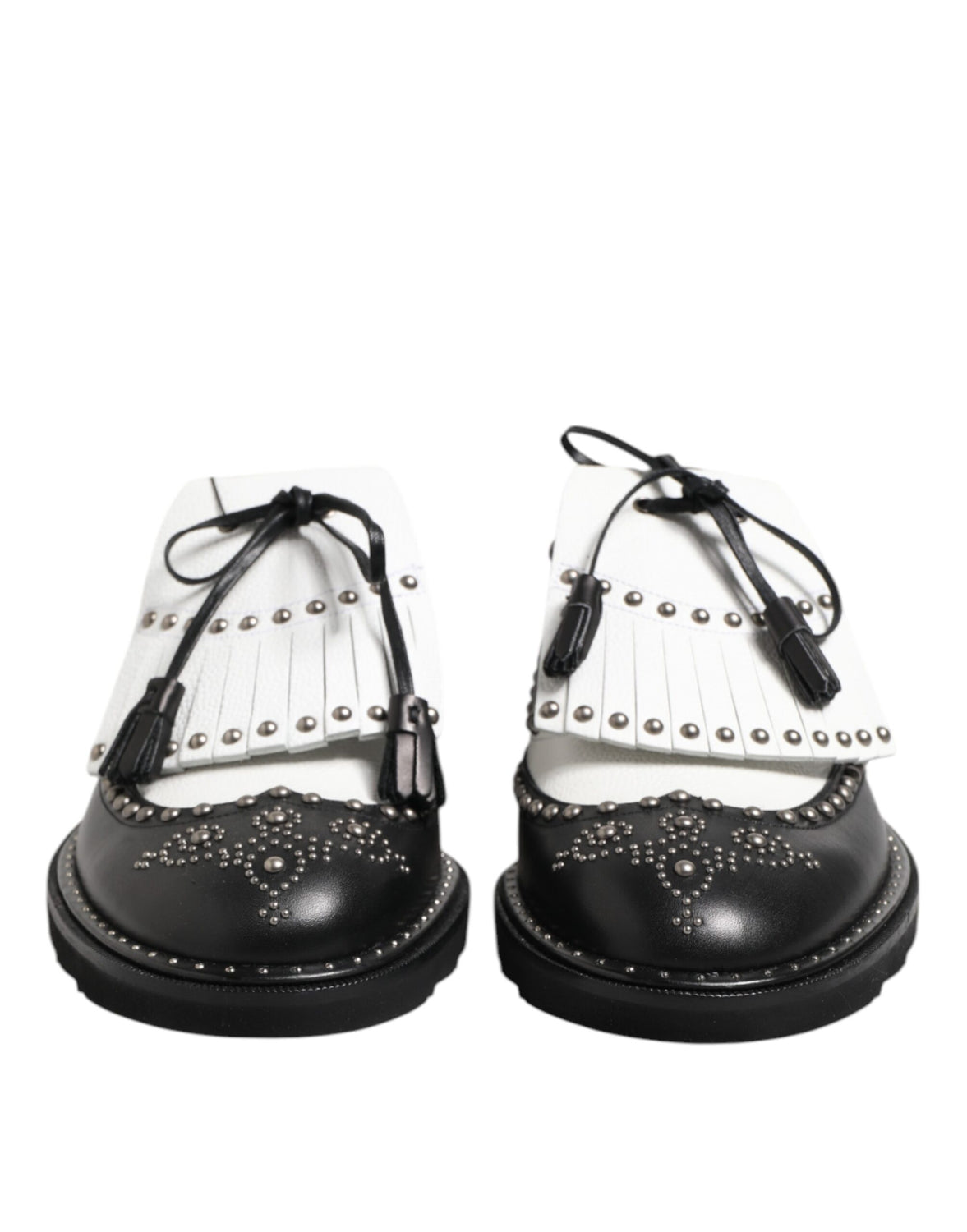 Black White Leather Studded Dreby Dress Shoes