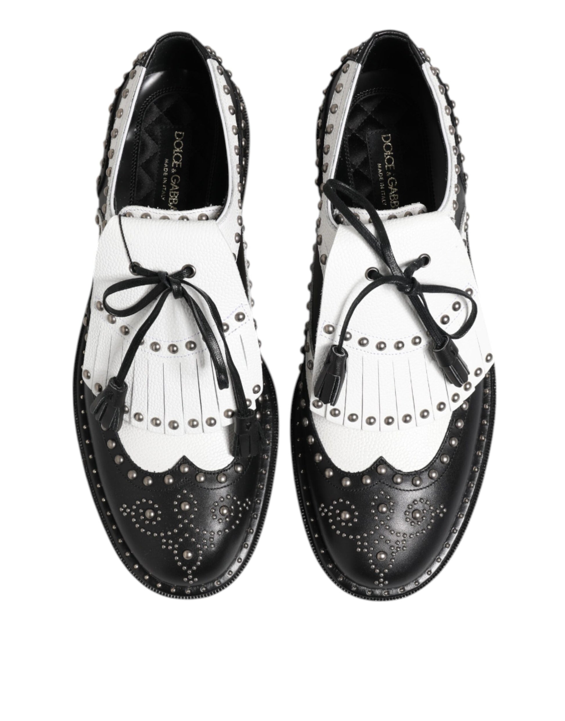 Black White Leather Studded Dreby Dress Shoes