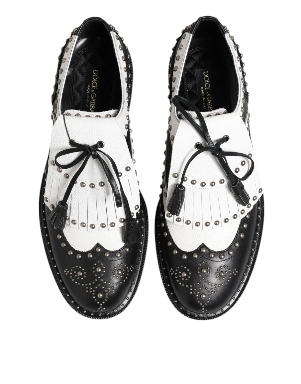 Black White Leather Studded Dreby Dress Shoes