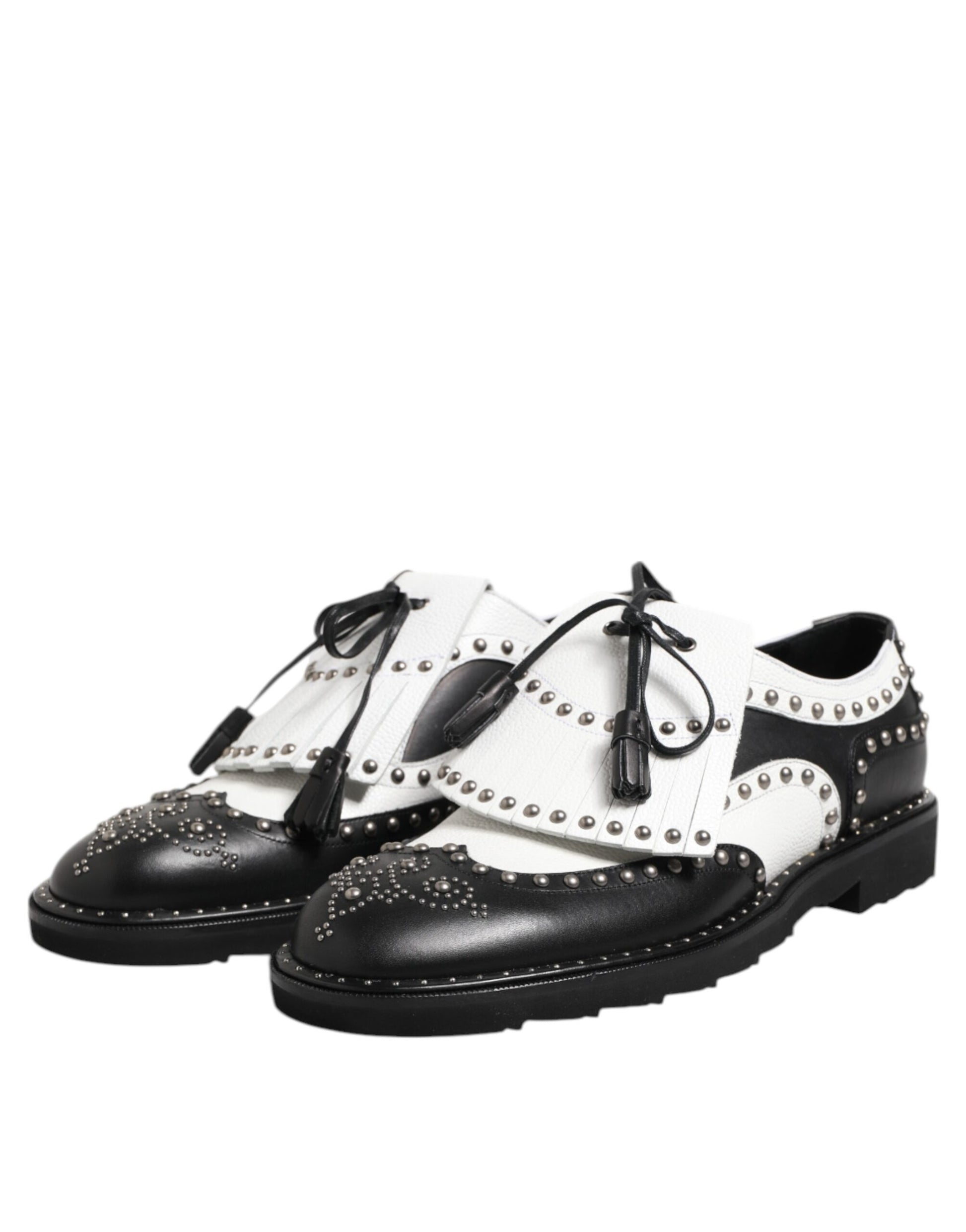 Black White Leather Studded Dreby Dress Shoes