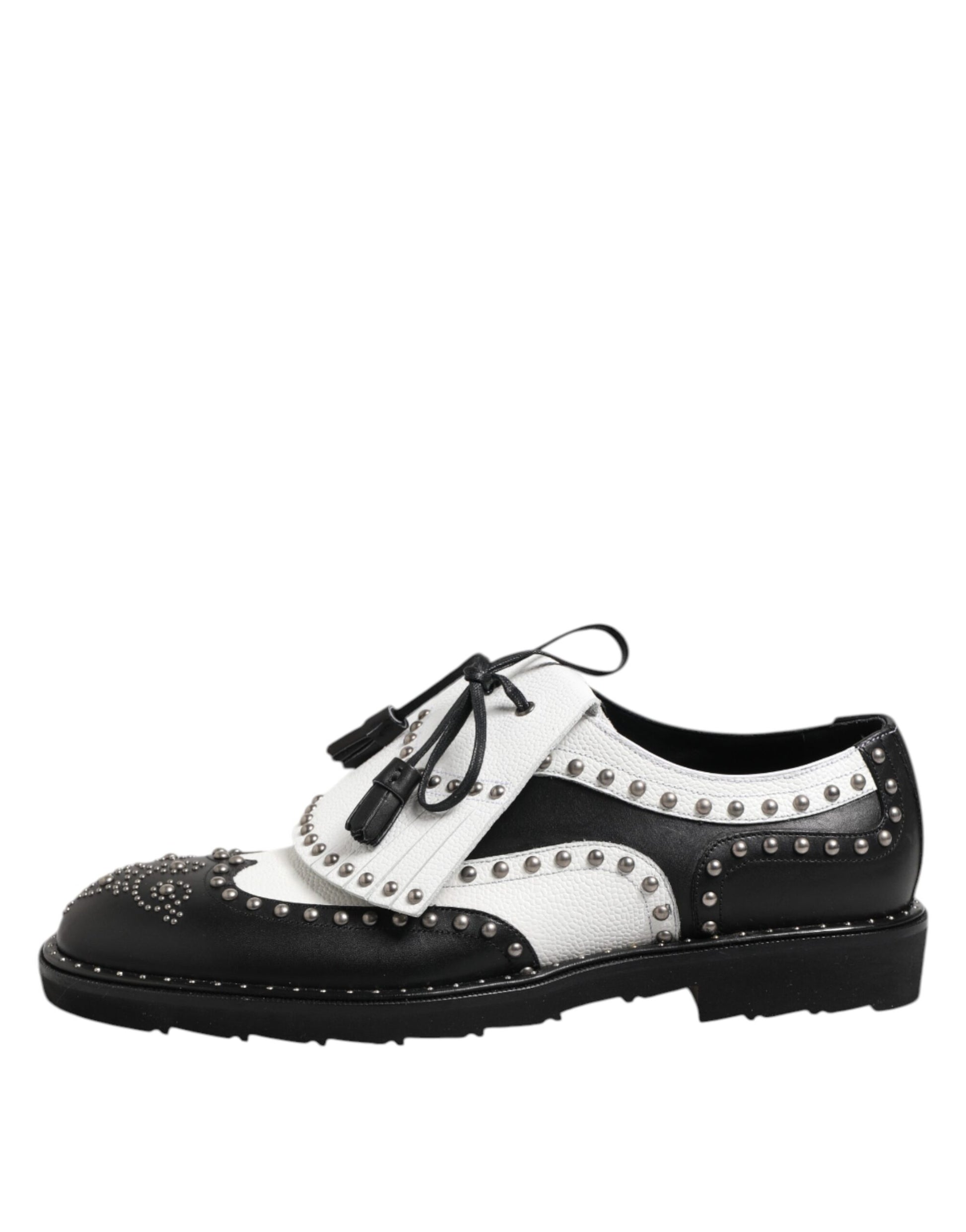 Black White Leather Studded Dreby Dress Shoes