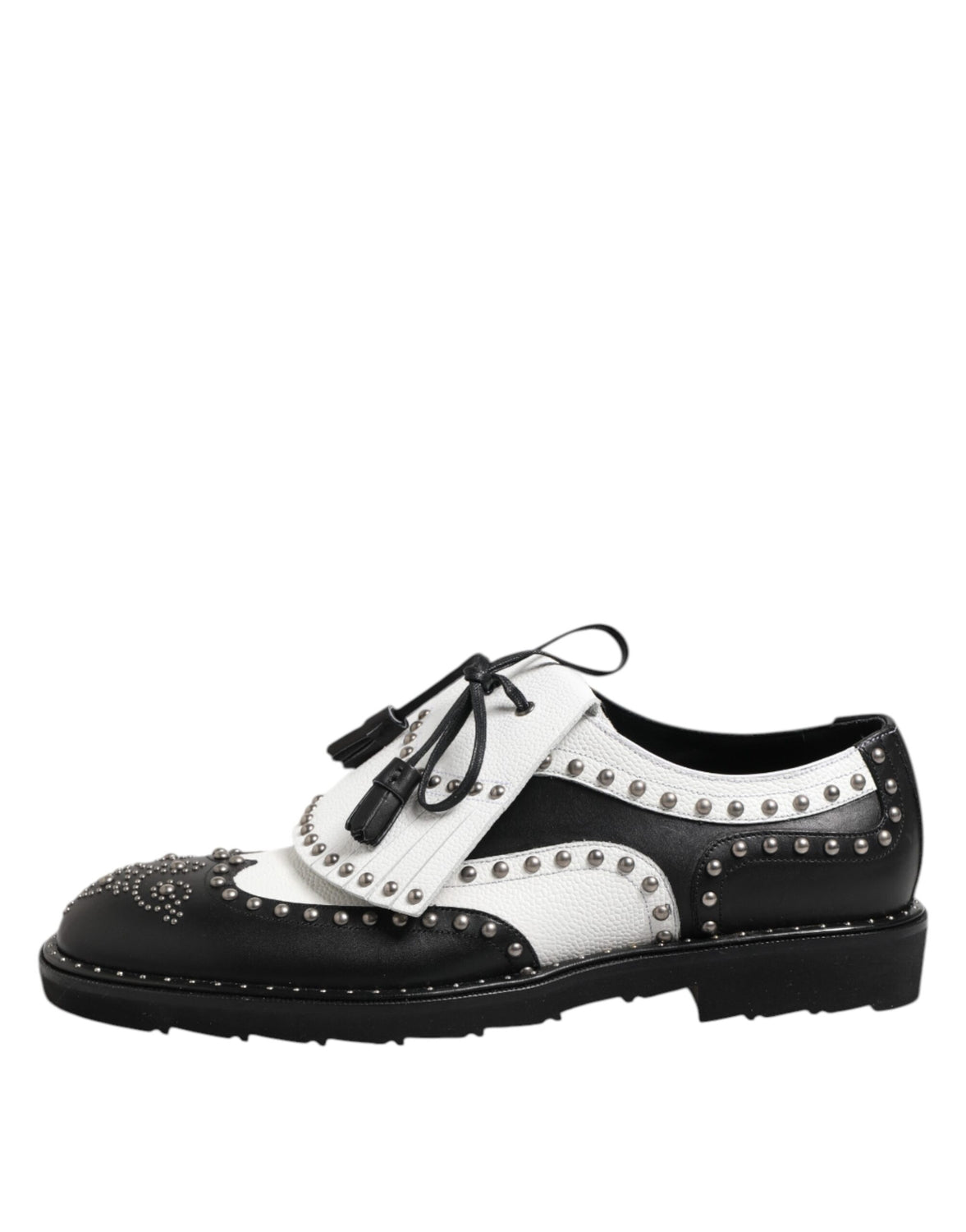 Black White Leather Studded Dreby Dress Shoes
