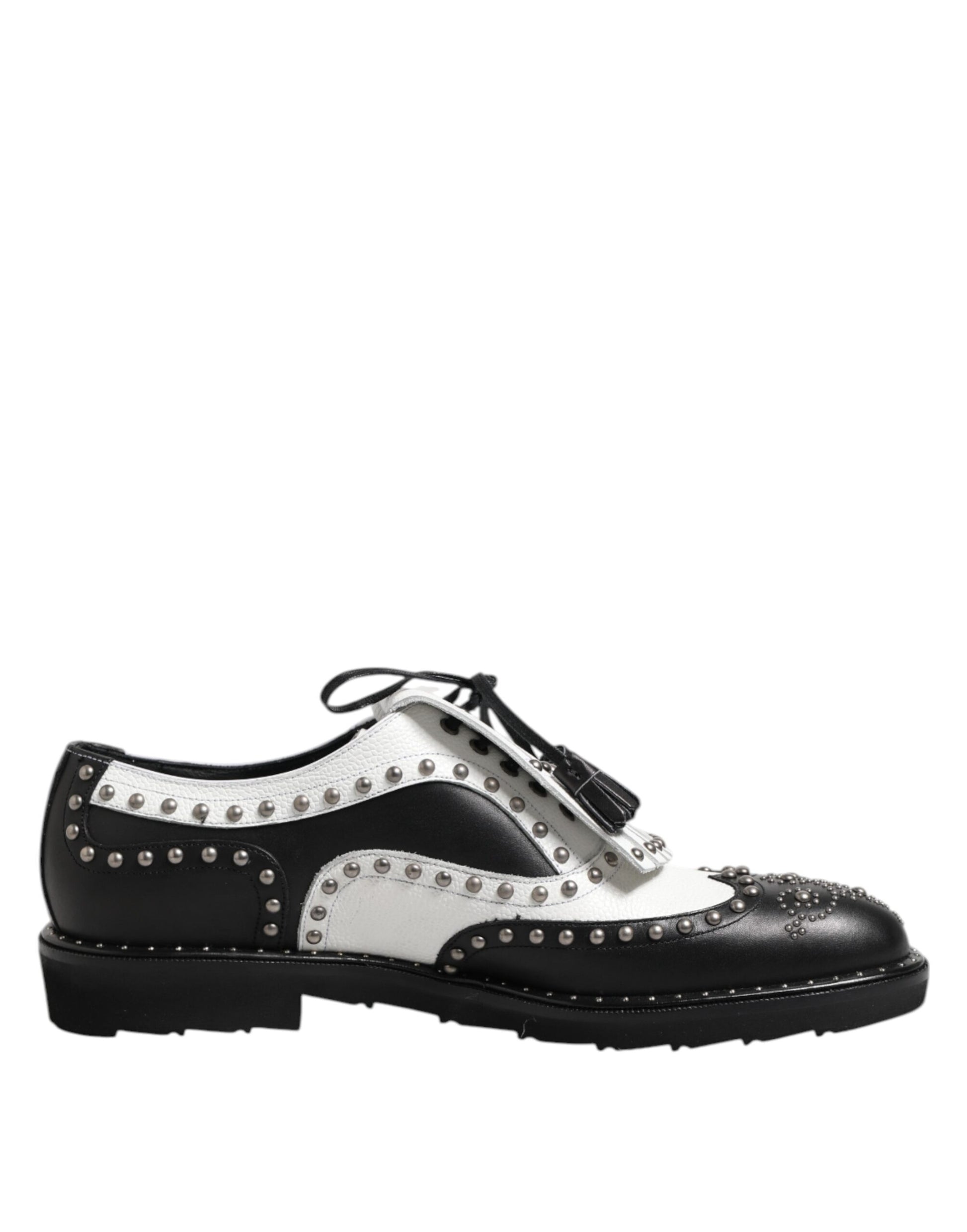 Black White Leather Studded Dreby Dress Shoes