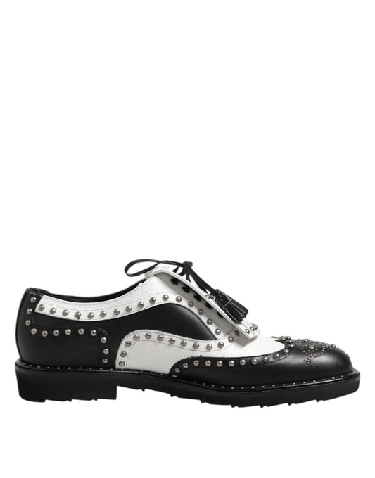 Black White Leather Studded Dreby Dress Shoes