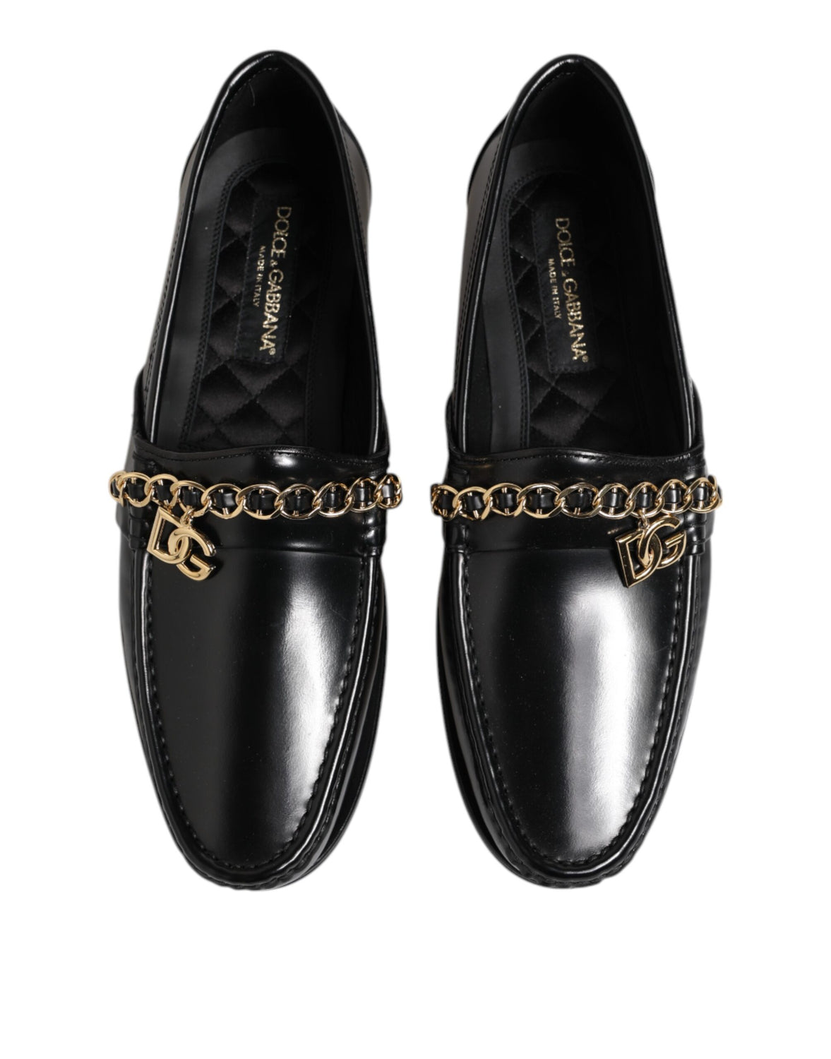 Black Leather Chain Slip On Loafers Men Dress Shoes