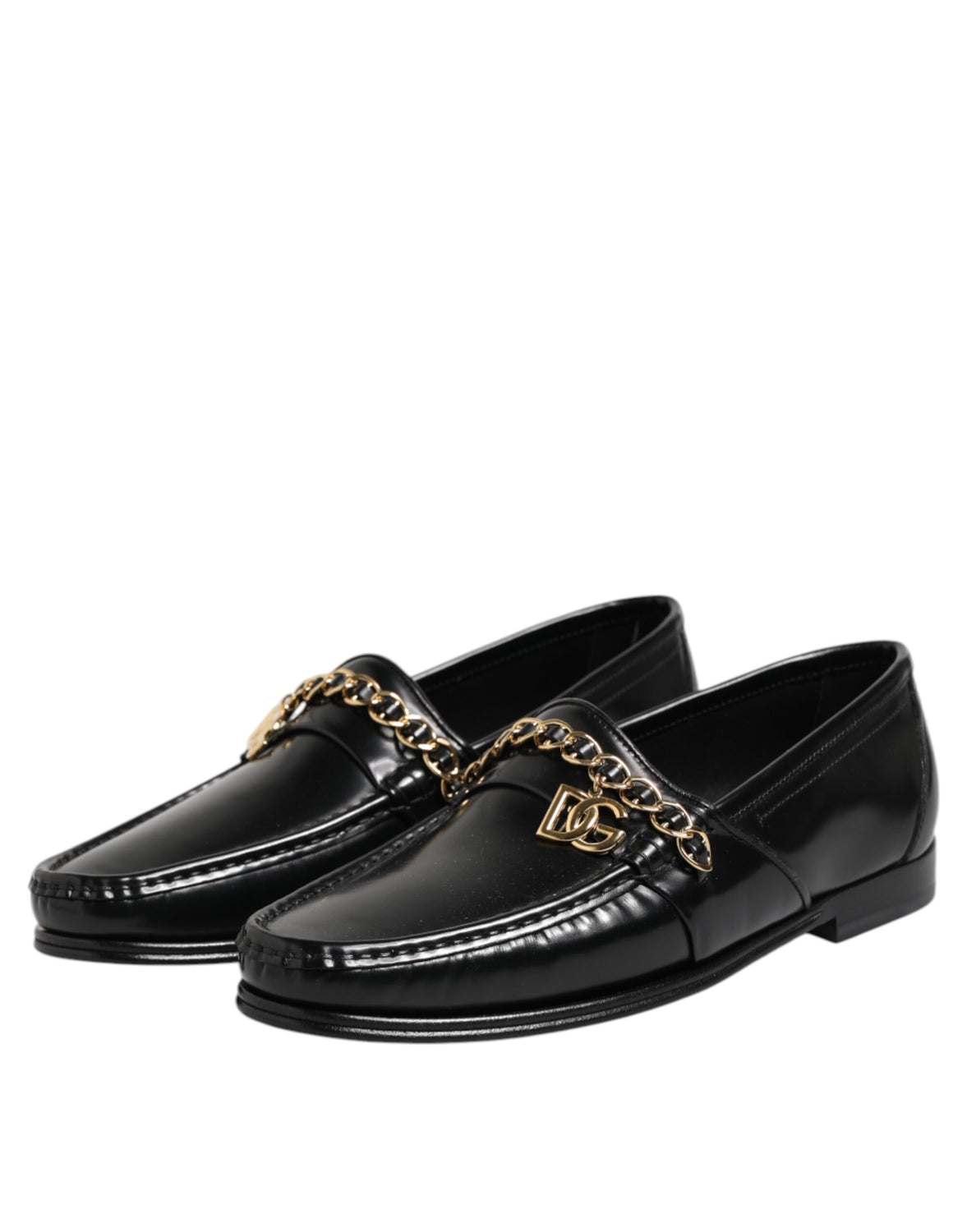 Black Leather Chain Slip On Loafers Men Dress Shoes