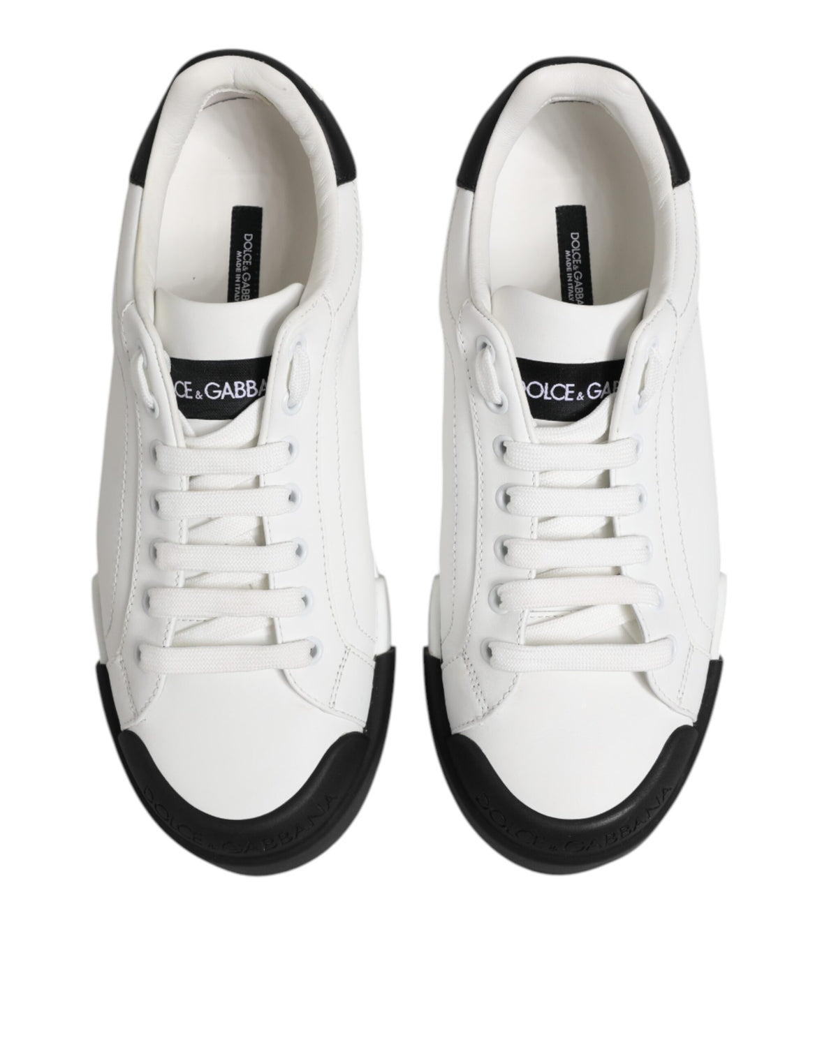 White Black Logo Leather Lace Up Sneakers Shoes
