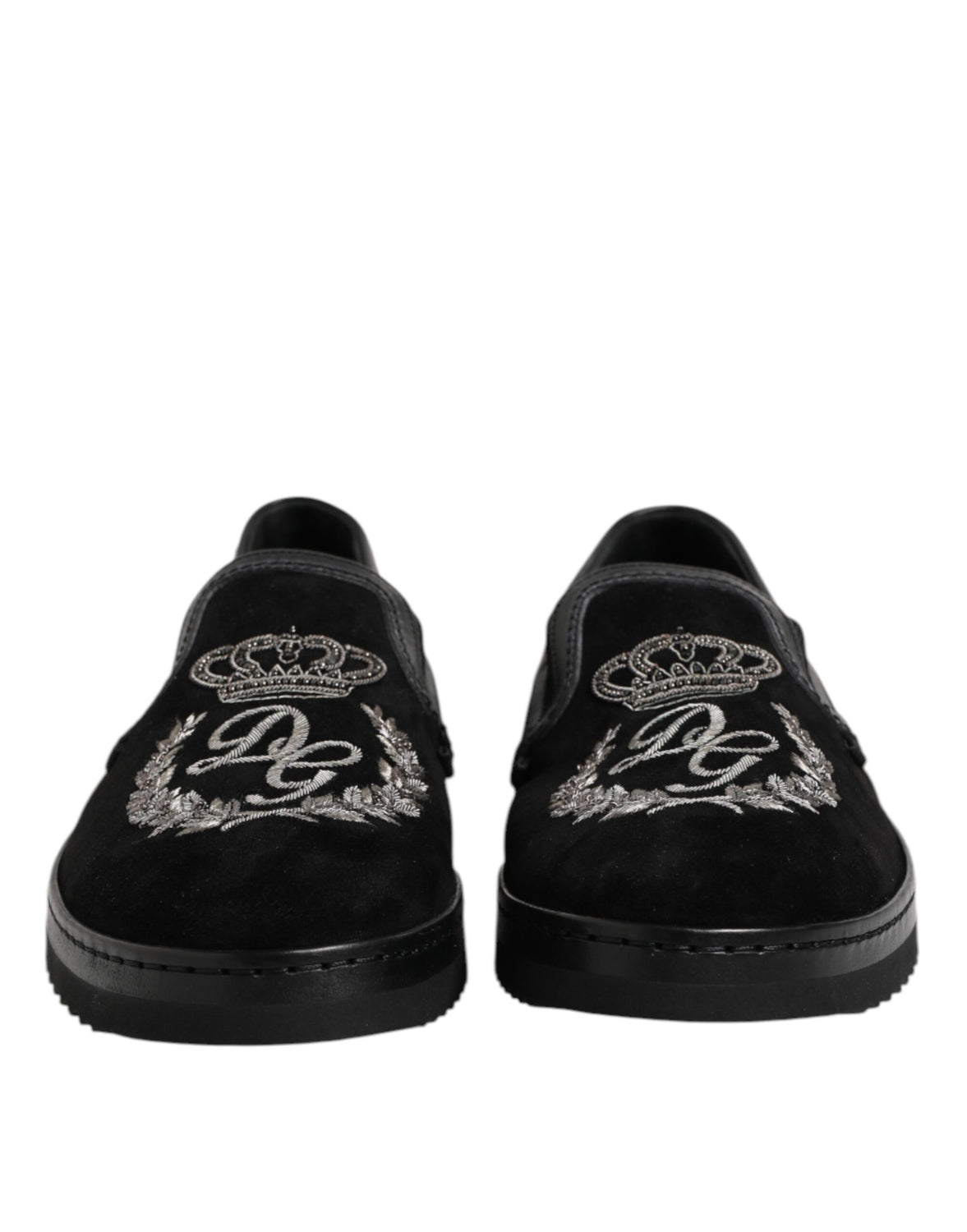Black Embroidered Crown Loafers Shoes